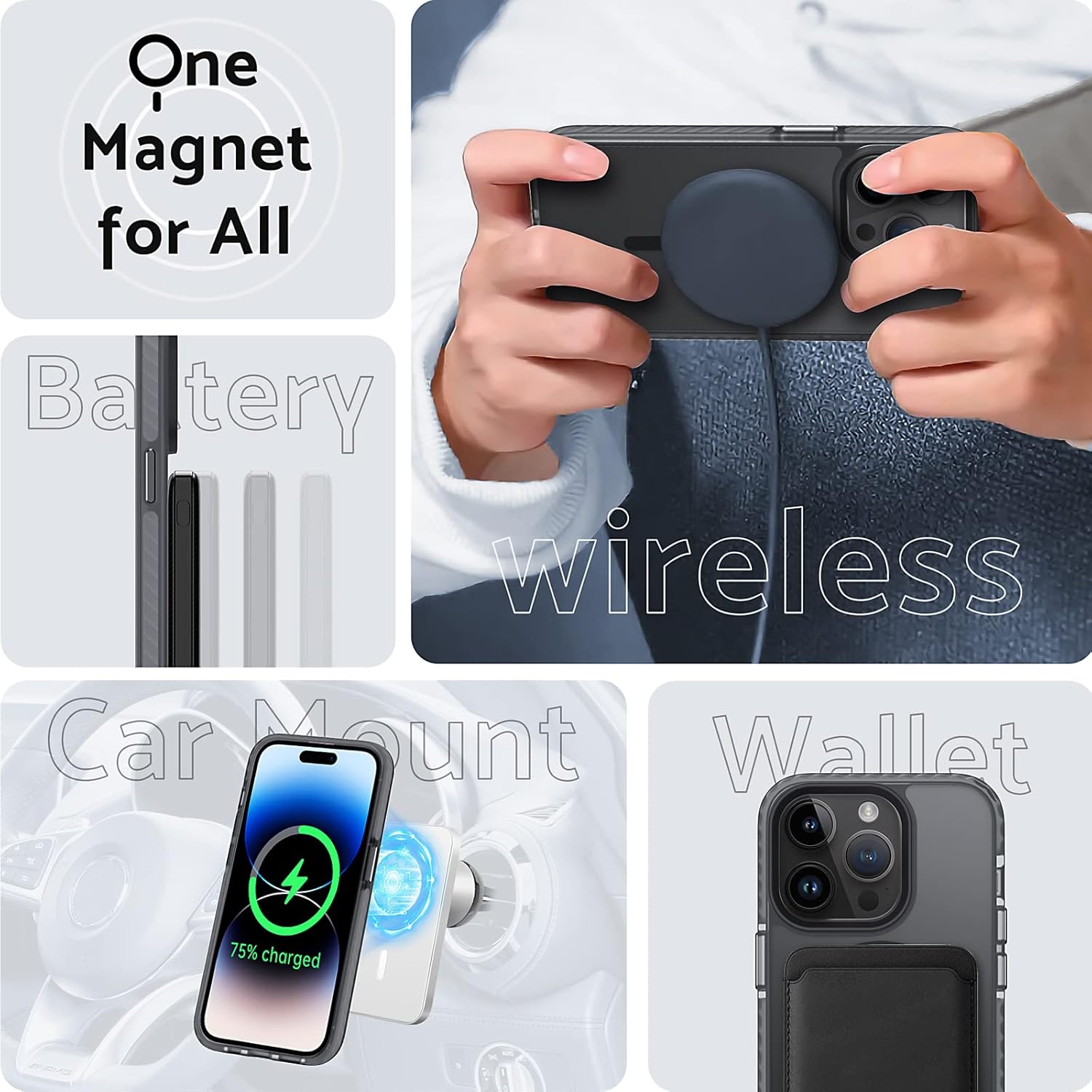DASFOND Funda magnética diseñada para iPhone 14 Pro Max, compatible con Magsafe, protección de grado militar con tira a prueba de golpes, funda