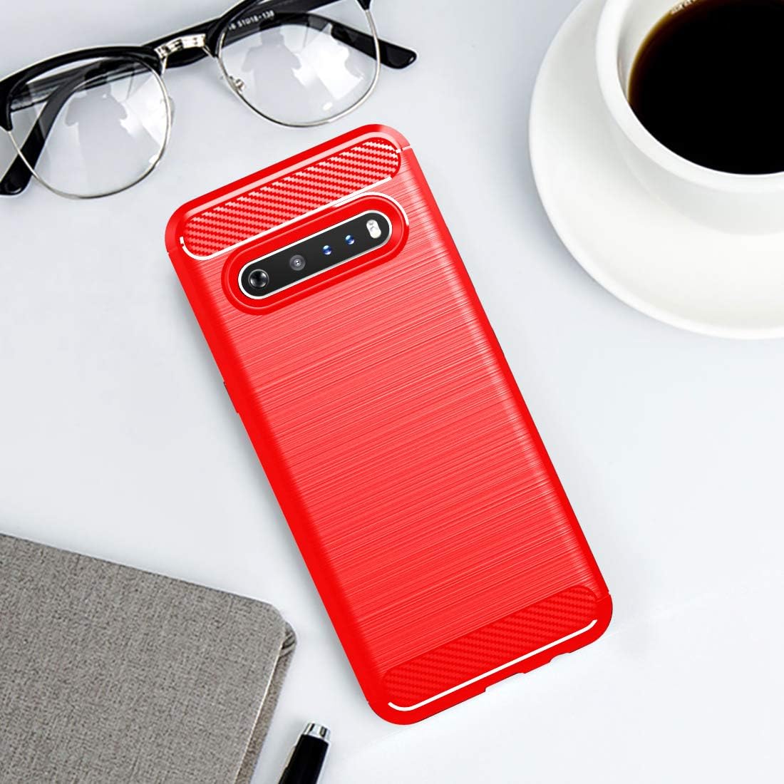 Osophter Funda para LG V60 ThinQ, LG V60 Funda de absorción de golpes Flexible TPU Caucho Protector de Cuerpo Completo para LG V60 ThinQ (Rojo)