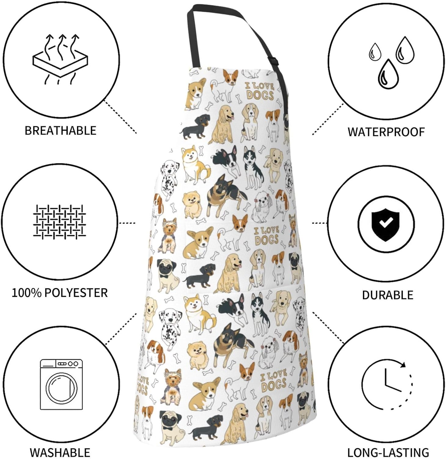 Delantal de aseo, delantal de cocina, delantal de cocina para hombres y mujeres, delantal de jardinería ajustable impermeable con 2 bolsillos