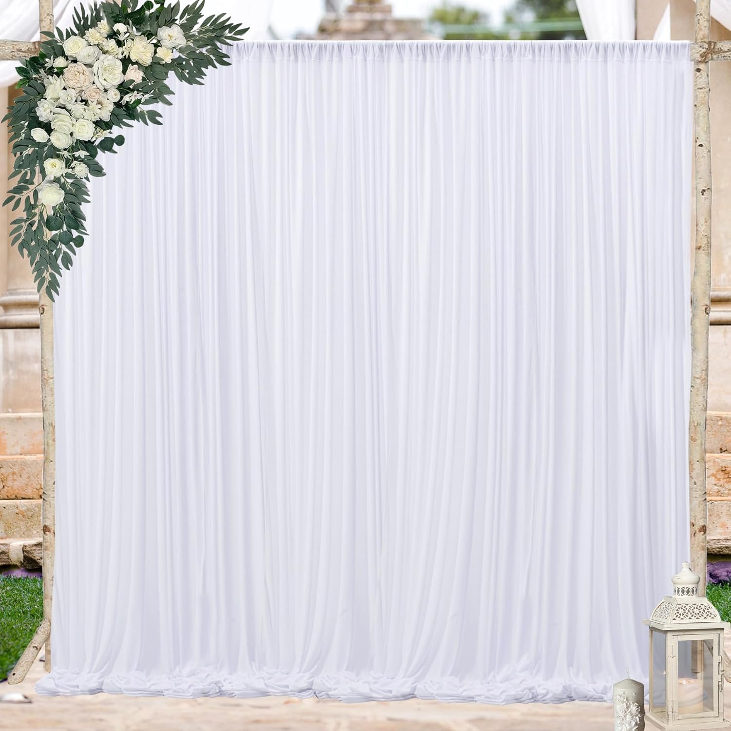 Cortina tipo telón de fondo blanco de 10 x 10 pies para fiestas, sin arrugas, para bodas, baby shower, decoración de fondo de fiesta de cumpleaños,