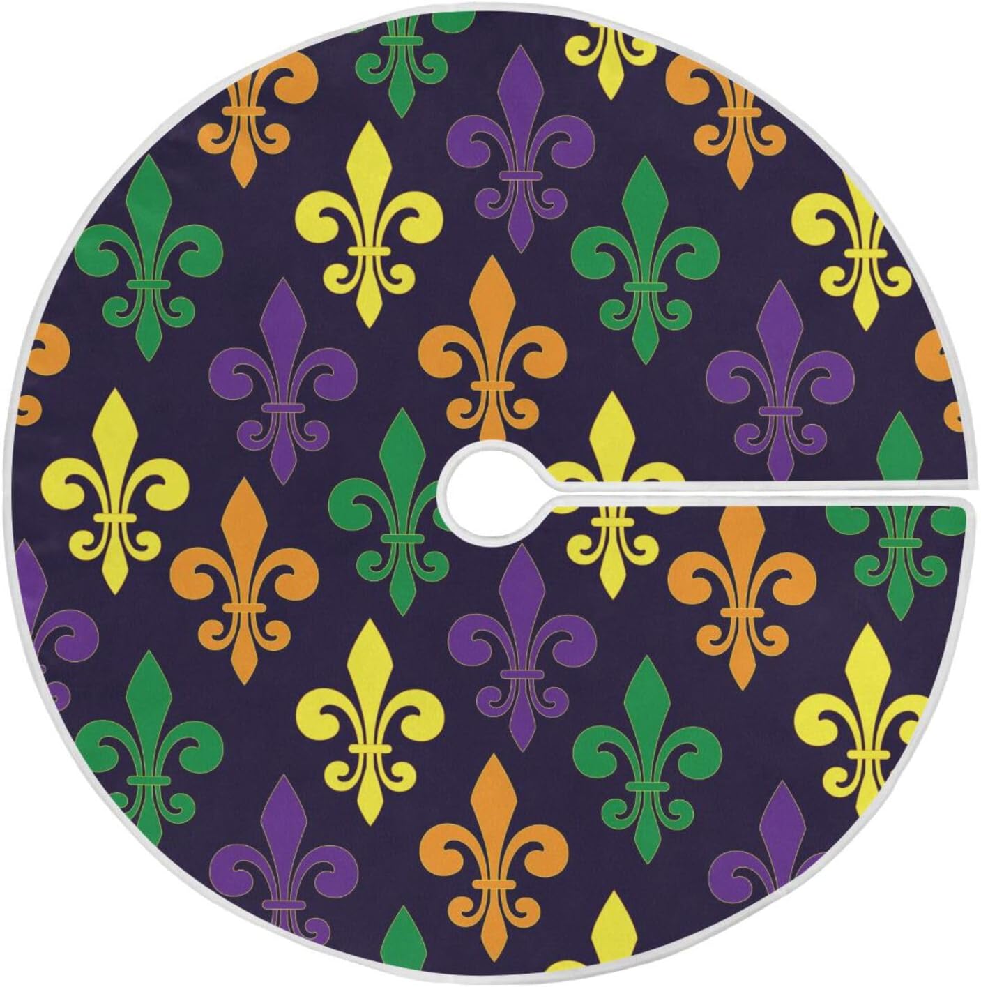 Mardi Gra con falda de árbol de Navidad de lirio francés, decoraciones para árbol, faldas de árbol de Navidad, lavables, falda pequeña para árbol de