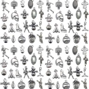 100pcs Antique Silver Sport Charms for Jewelry Making Alloy Football Baseball Softball Soccer Charms for DIY Crafts (SN272) 100pcs Antique Silver Sport Charms for Jewelry Making Alloy Football Baseball Softball Soccer Charms for DIY Crafts (SN272)