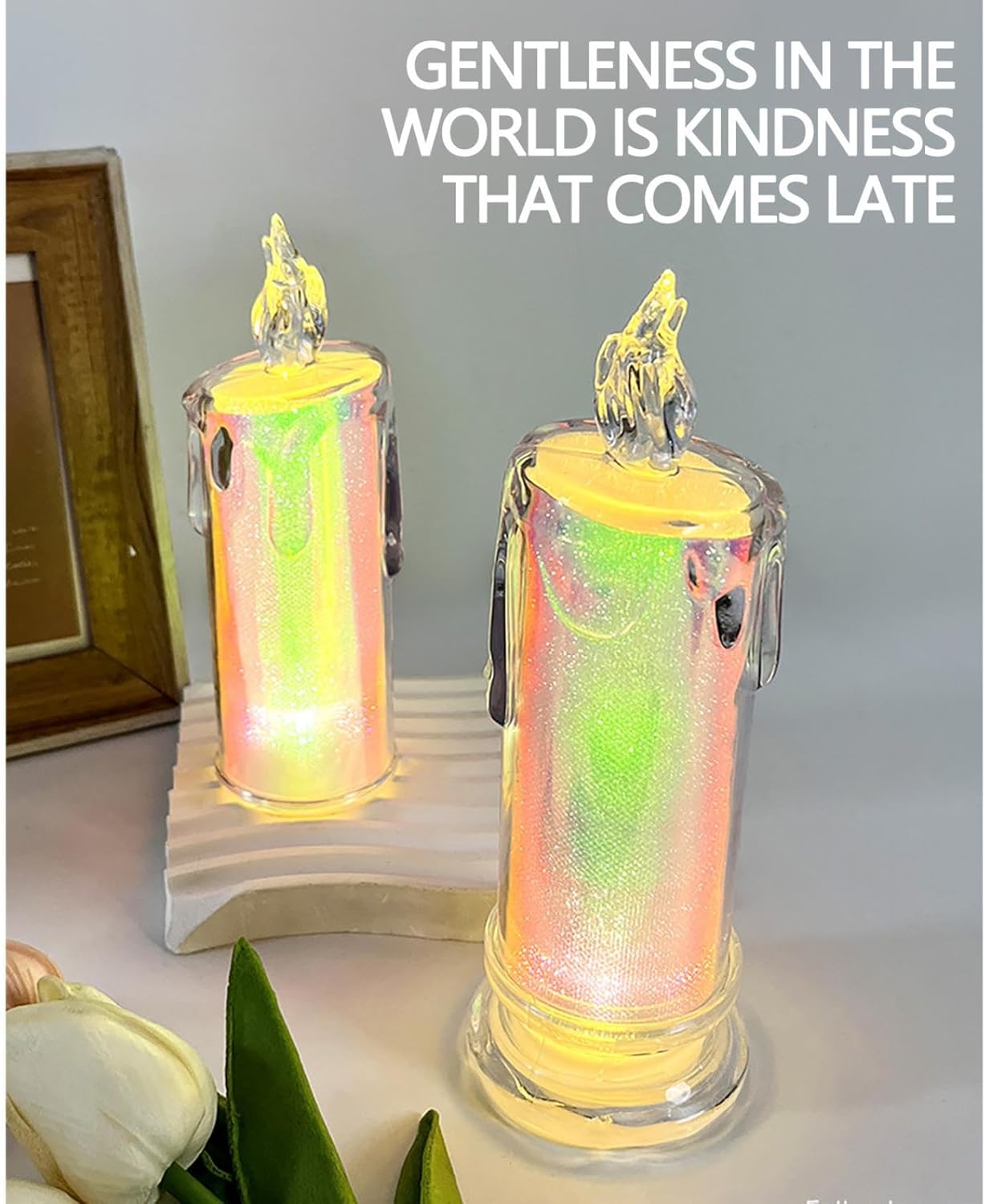 Paquete de 2 velas falsas sin llama, velas LED decorativas, funciona con pilas, para centro de mesa, decoración de lámpara de vela para Navidad,