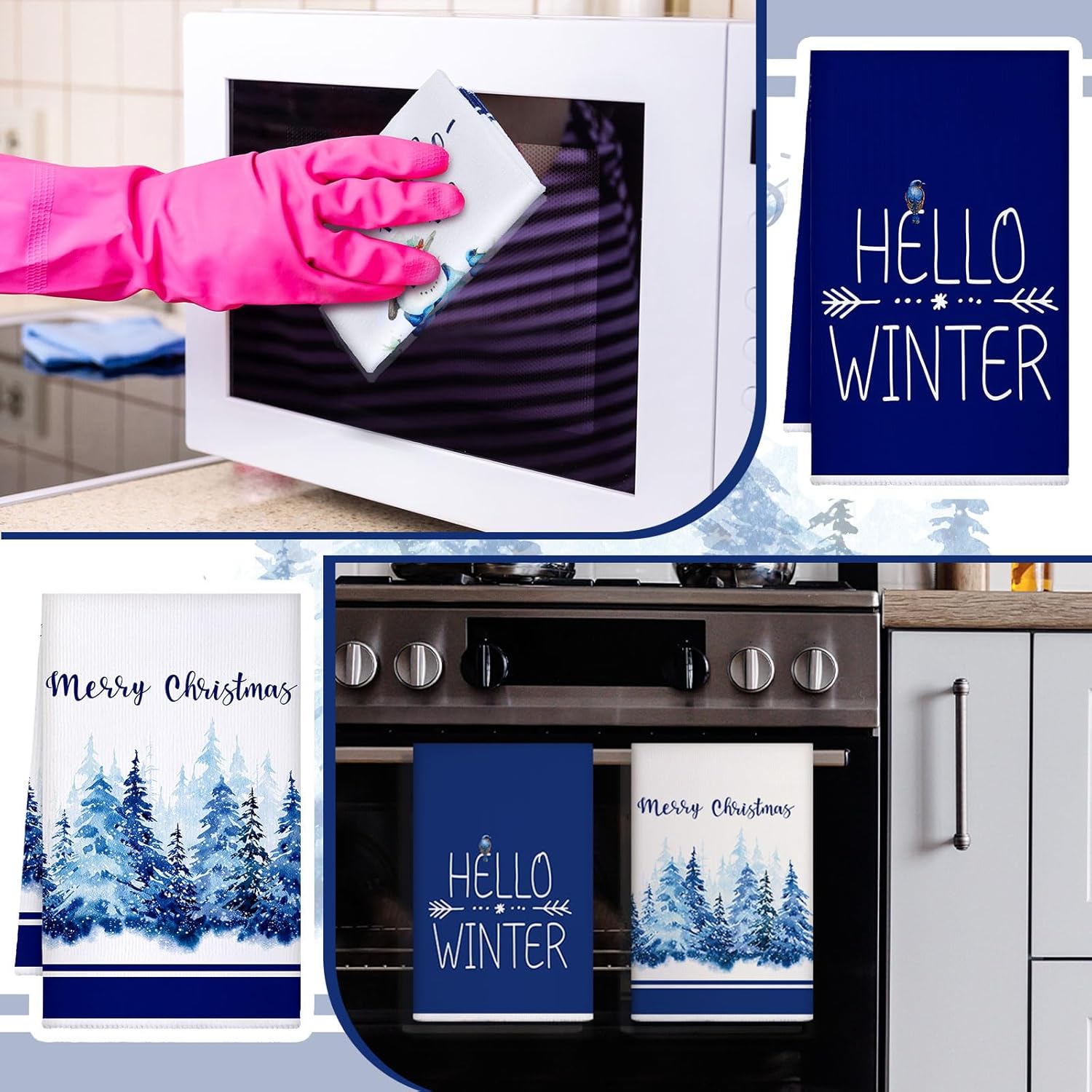 Geyoga 6 paños de cocina de Navidad de 16 x 24 pulgadas, absorbentes, paños de cocina, decoración de cocina de Navidad para Navidad, vacaciones,