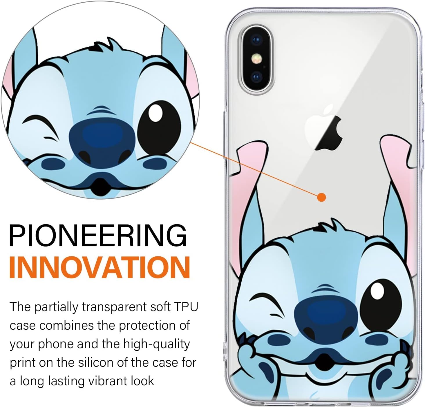 Paquete de 2 Linda funda para Apple iPhone X, funda protectora de TPU suave transparente transparente de personaje Kawaii de dibujos animados para