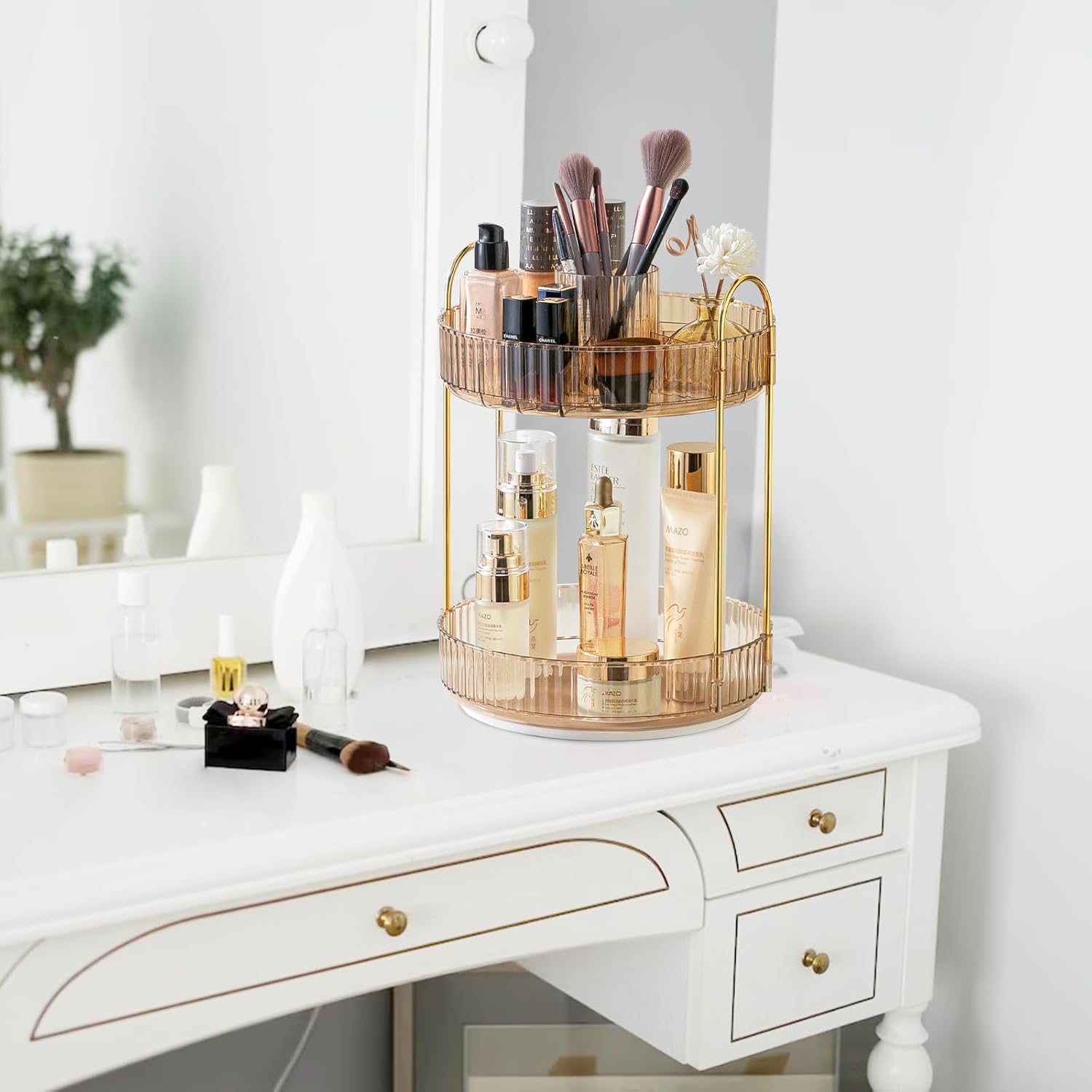 Organizador de maquillaje giratorio de 360, bandejas de baño, organizador de encimera, carrusel de maquillaje, estante giratorio de gran capacidad,