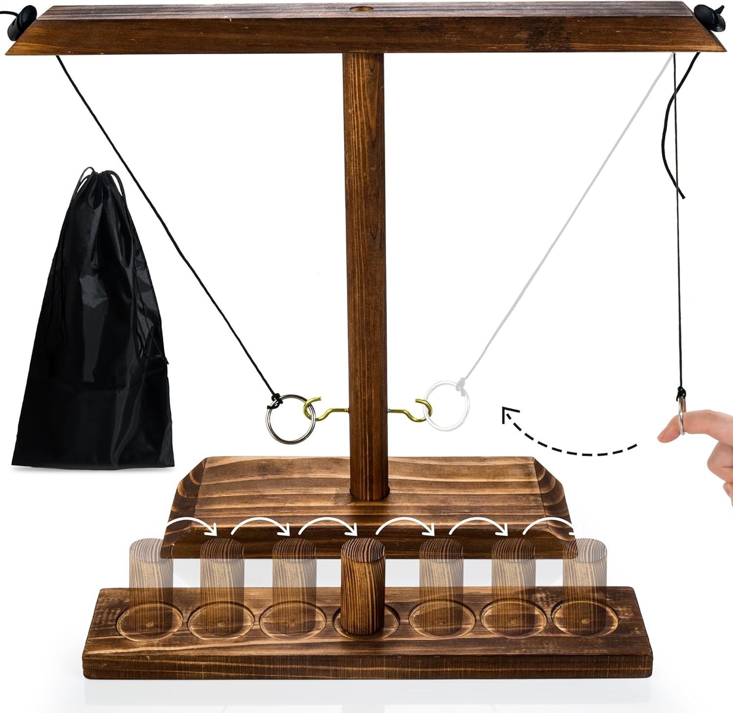 AMAWOOD Juego de lanzamiento de anillos grandes para adultos y niños, juego de gancho y anillo hecho a mano con líder de tiro, juegos de patio para