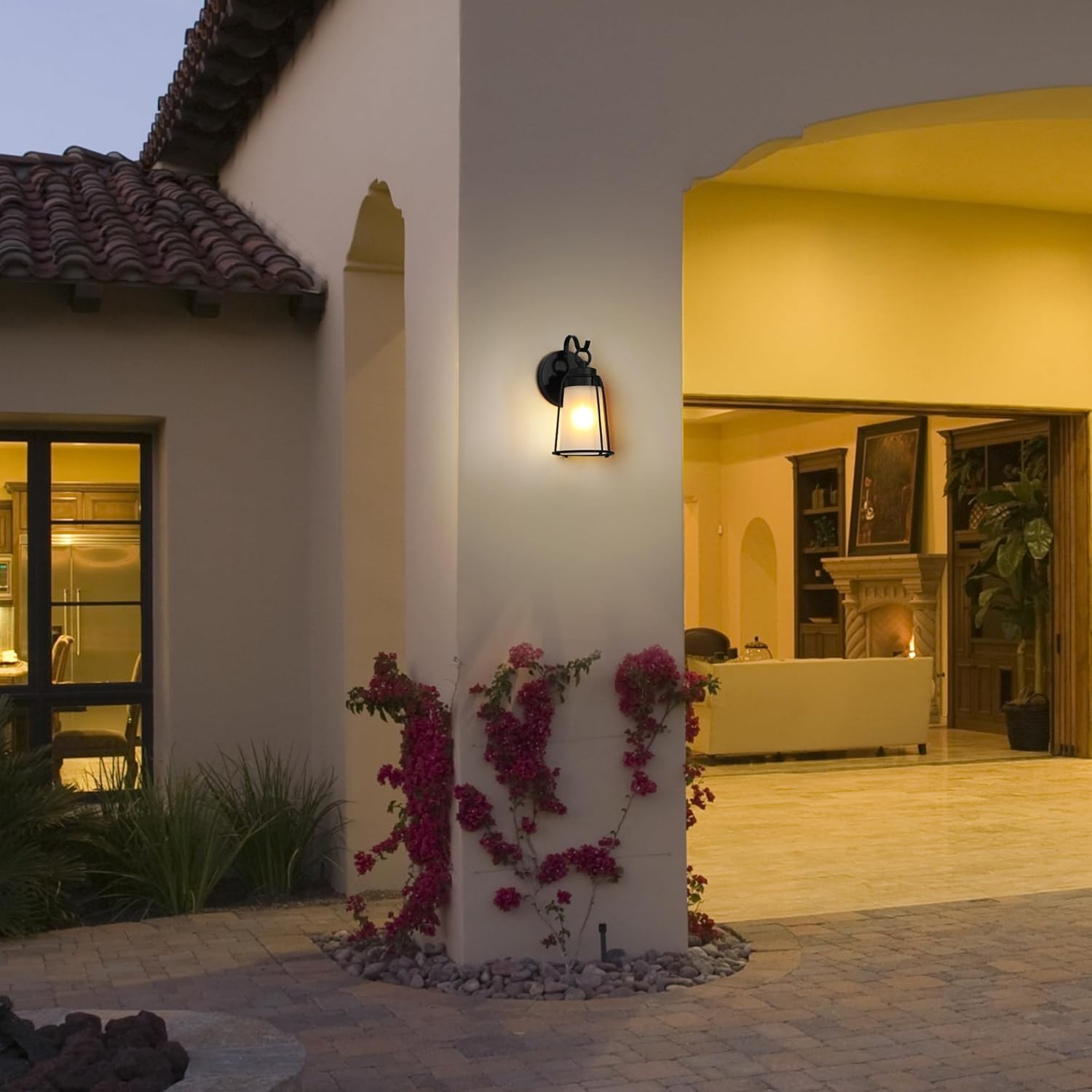 GEPOW Lámpara de pared exterior estilo granja, apliques de pared exterior negra con vidrio esmerilado, luces de porche antioxidantes para puerta