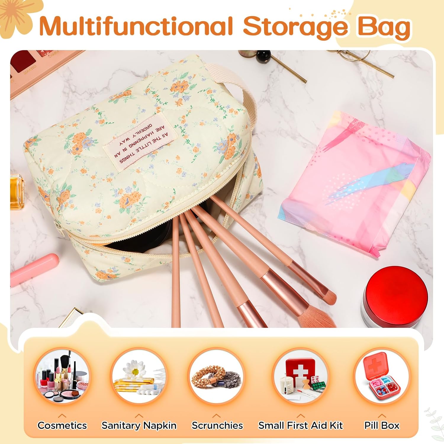 YESMET Bolsa de maquillaje de algodón, D, Floral