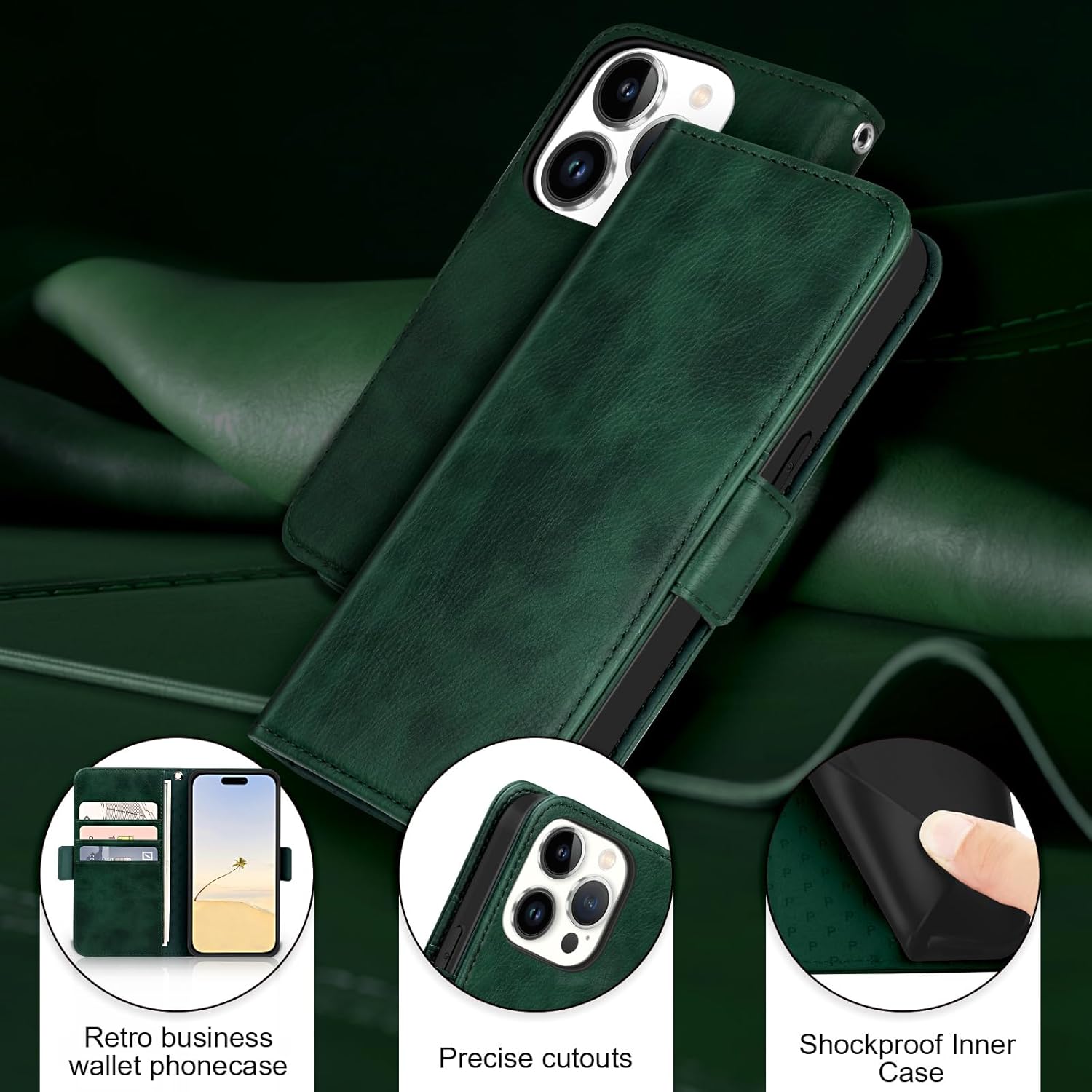 Bizzib Funda de piel tipo cartera con tarjetero bloqueo RFID 360 protección completa a prueba de golpes, cierre magnético, con ranuras para tarjetas