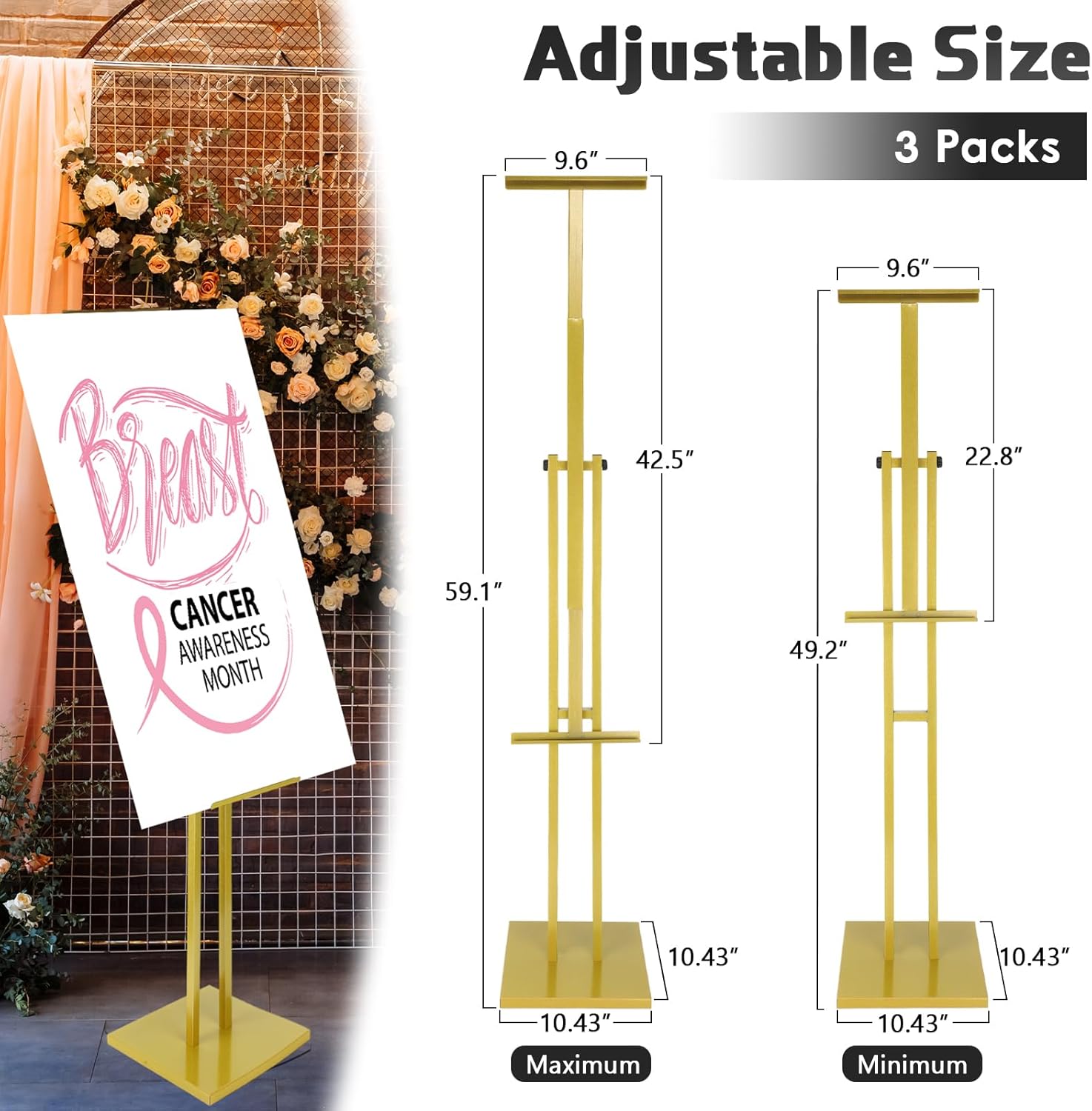 Thyle Soporte de póster para exhibición de pedestal, soporte ajustable de rotación de 360 grados, soporte de cartel de pie resistente con altura de