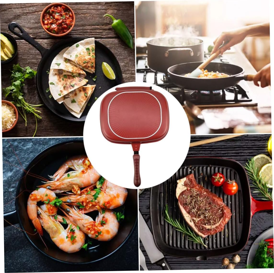 Sartén antiadherente de doble cara portátil BBQ Grill Pan de aleación de aluminio Tortilla Pan Flip Pan 11.0 in Olla de doble cara