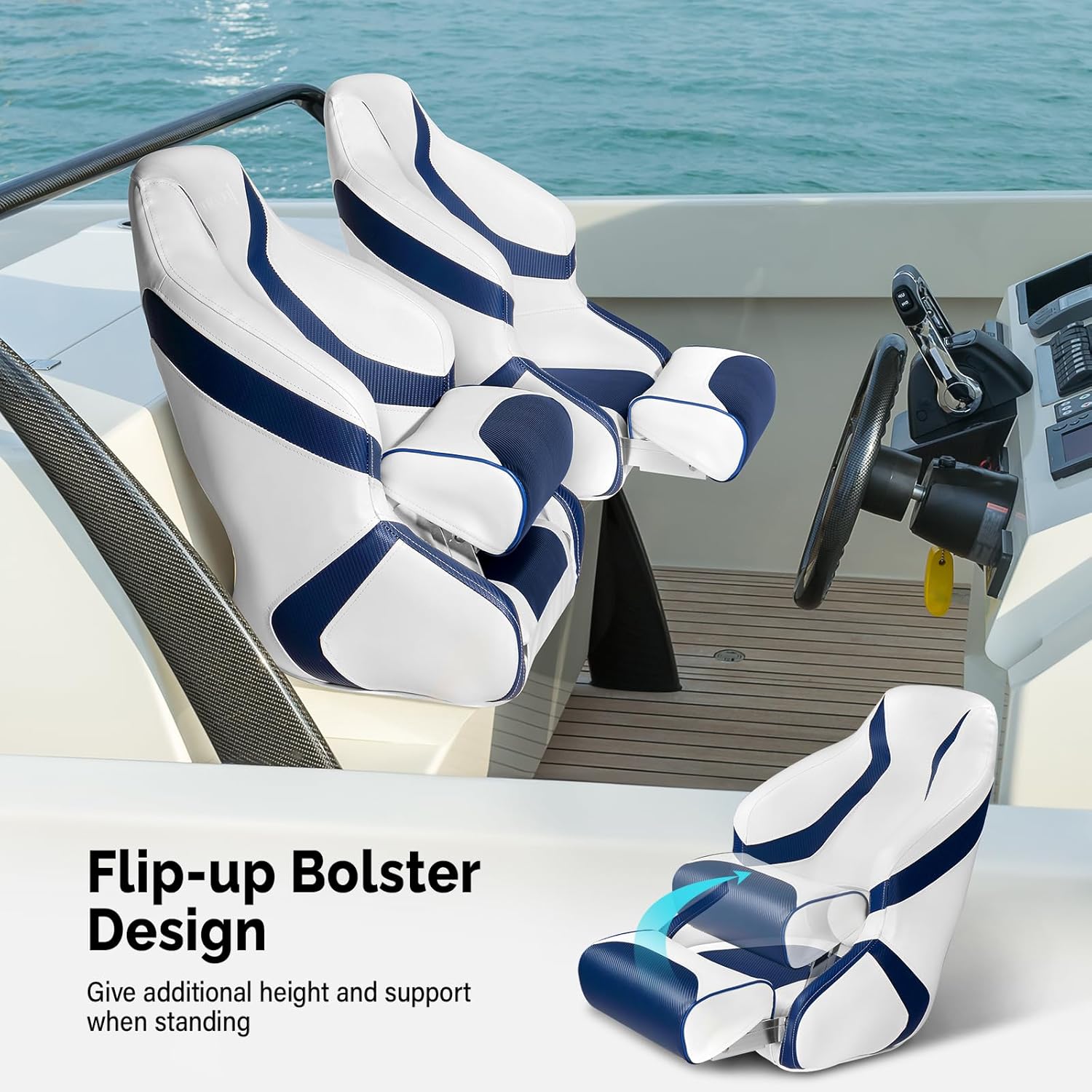 PEXMOR Asiento de barco abatible deportivo de alta calidad con funda de asiento de barco, impermeable, bisagras de aluminio, tornillos de acero