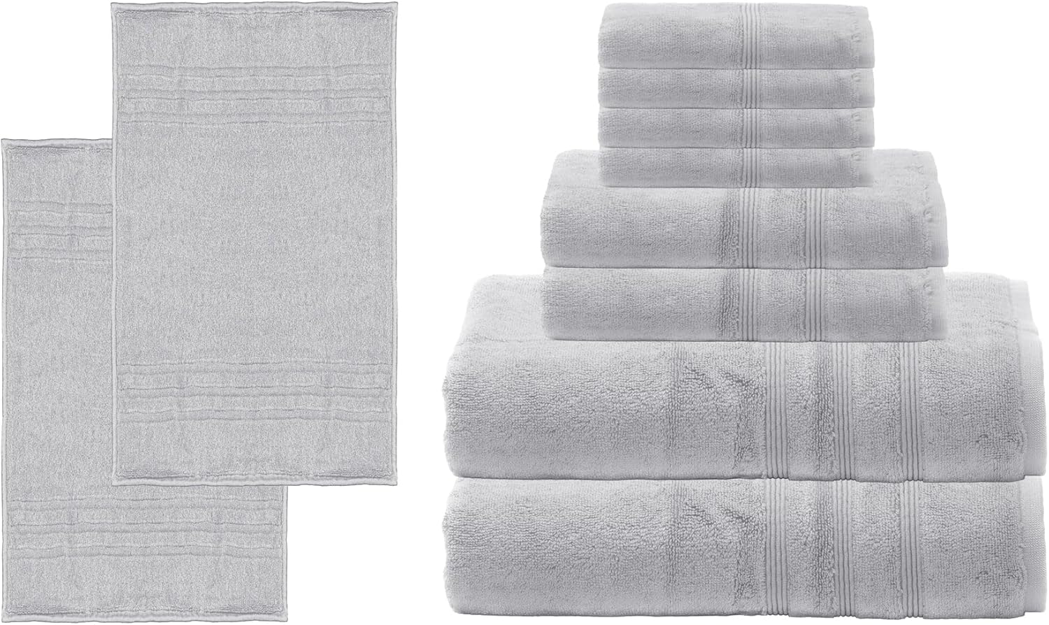 Mosobam Lujoso paquete de 10 toallas de baño turcas de lujo, toalla y tapete para el rostro, color gris claro (gris) 700 GSM y viscosa de bambú de