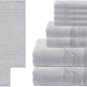 Mosobam Lujoso paquete de 10 toallas de baño turcas de lujo, toalla y tapete para el rostro, color gris claro (gris) 700 GSM y viscosa de bambú de Mosobam Lujoso paquete de 10 toallas de baño turcas de lujo, toalla y tapete para el rostro, color gris claro (gris) 700 GSM y viscosa de bambú de