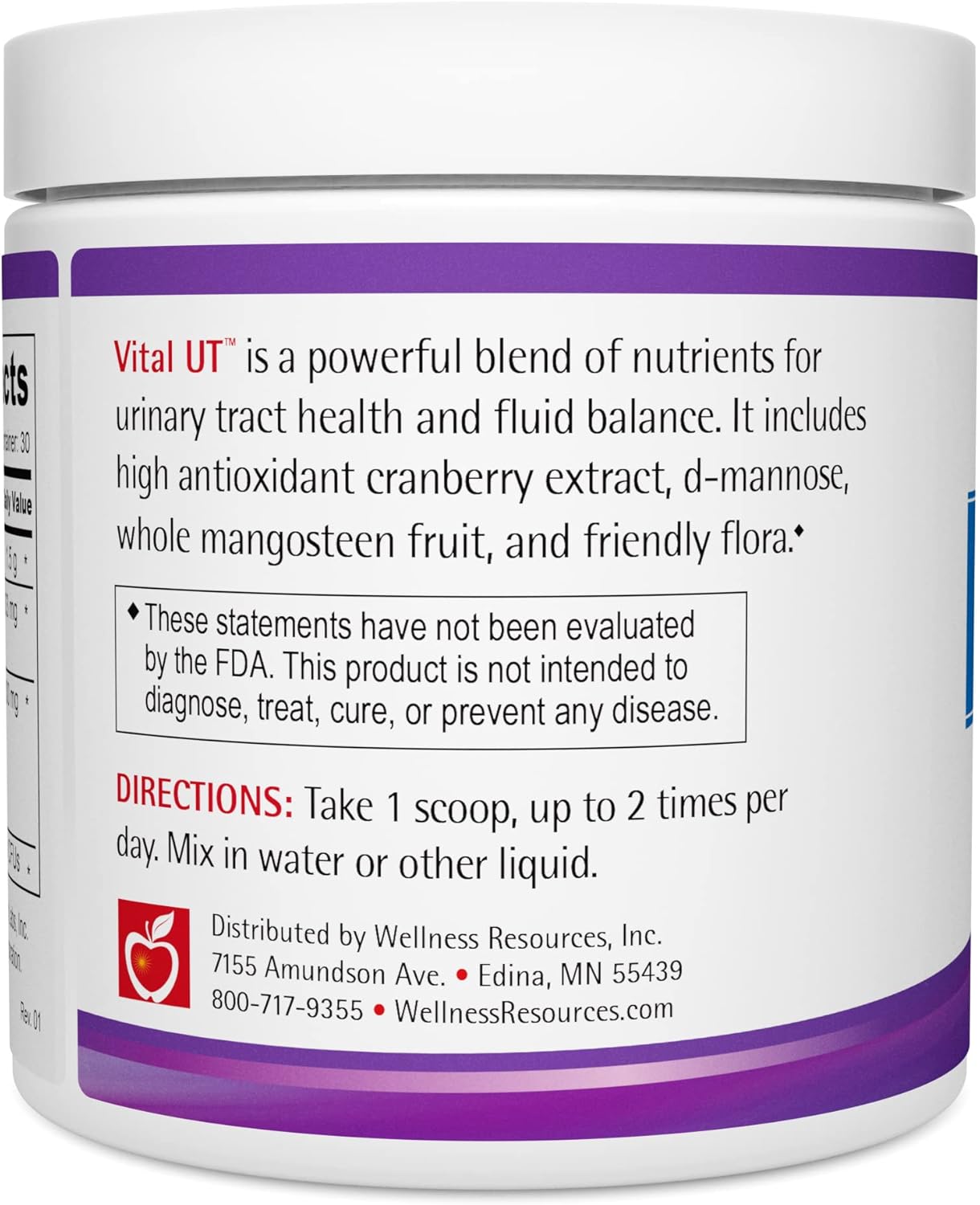 Wellness Resources Vital UT Suplemento para el tracto urinario con arándano (36 mg PAC), d-manosa, mangostán y probiótico LactoSpore (30 porciones,