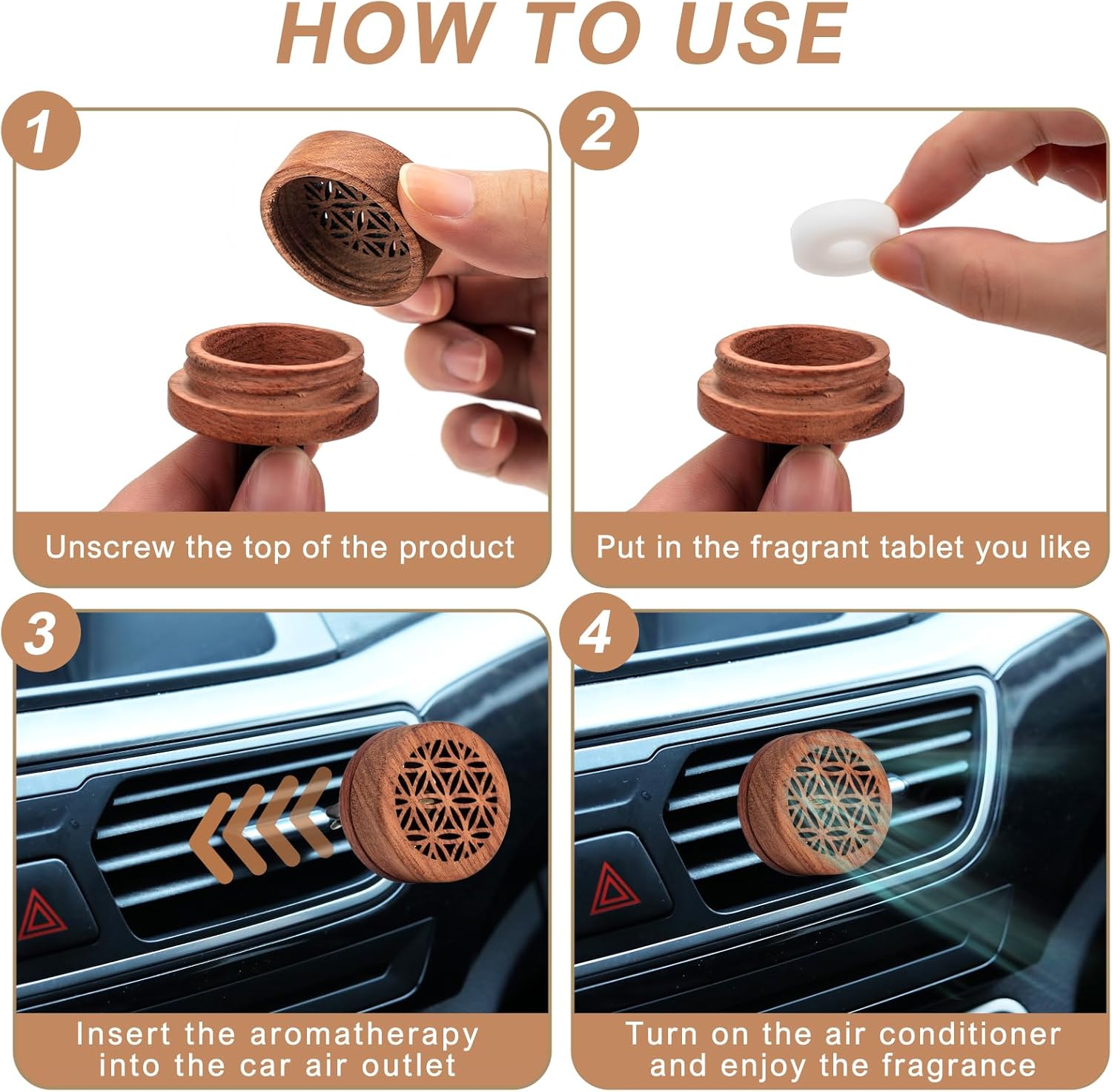 2 ambientadores de coche con 10 tabletas fragantes, difusor de madera de aromas, clips de ventilación, difusor de aceites esenciales para mujeres y