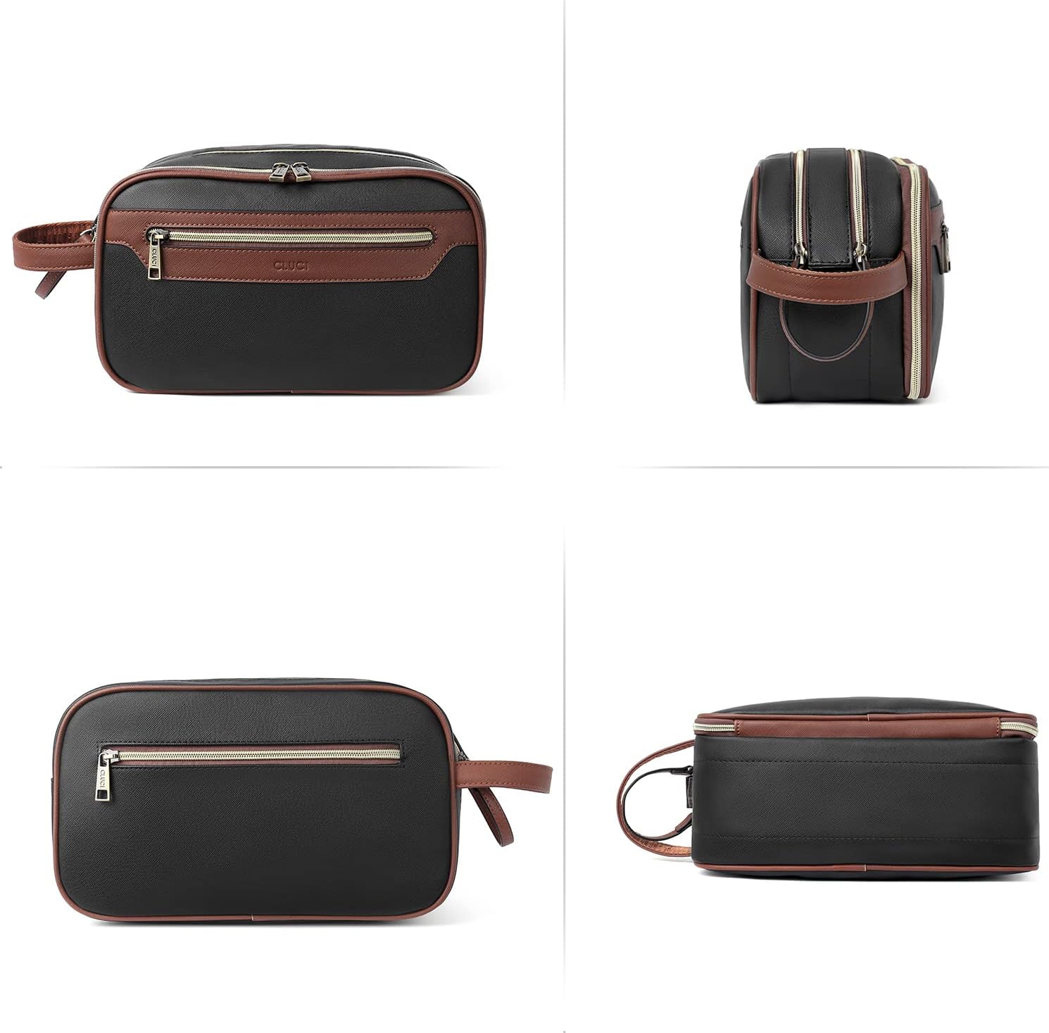 CLUCI Toiletry Bag Travel Bag with Hanging Hook Leather Makeup Cosmetic Bag Travel Organizer for Accessories Shampoo Container Toiletries