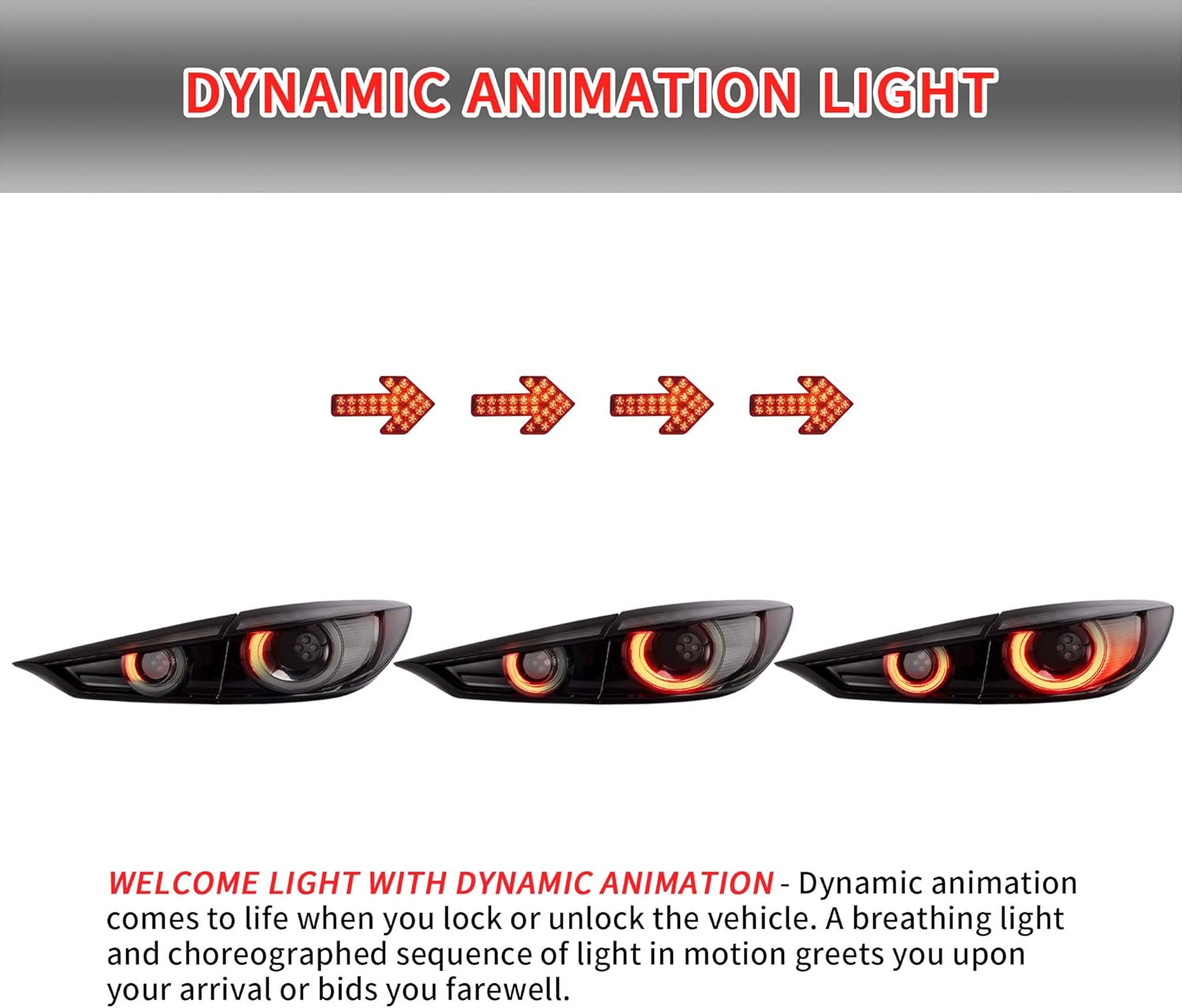 VLAND – Luces traseras LED secuenciales compatibles con Mazda 3 Axela 2014-2018, montaje de lámpara trasera LED de freno de marcha atrás, lente
