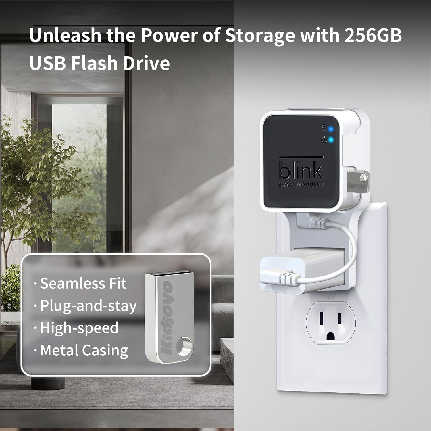 Unidad flash USB de 256 GB y soporte de pared para Blink Sync Module 2 con cable corto  Orde, ahorra espacio y mejora la seguridad sin esfuerzo