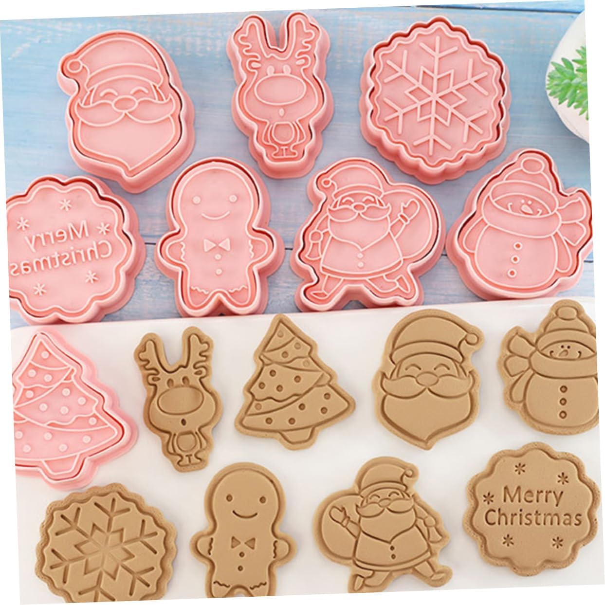 NOLITOY 24 piezas de cortadores de galletas de Navidad de plástico para galletas, prensa de galletas de Papá Noel, sello de galletas de invierno,