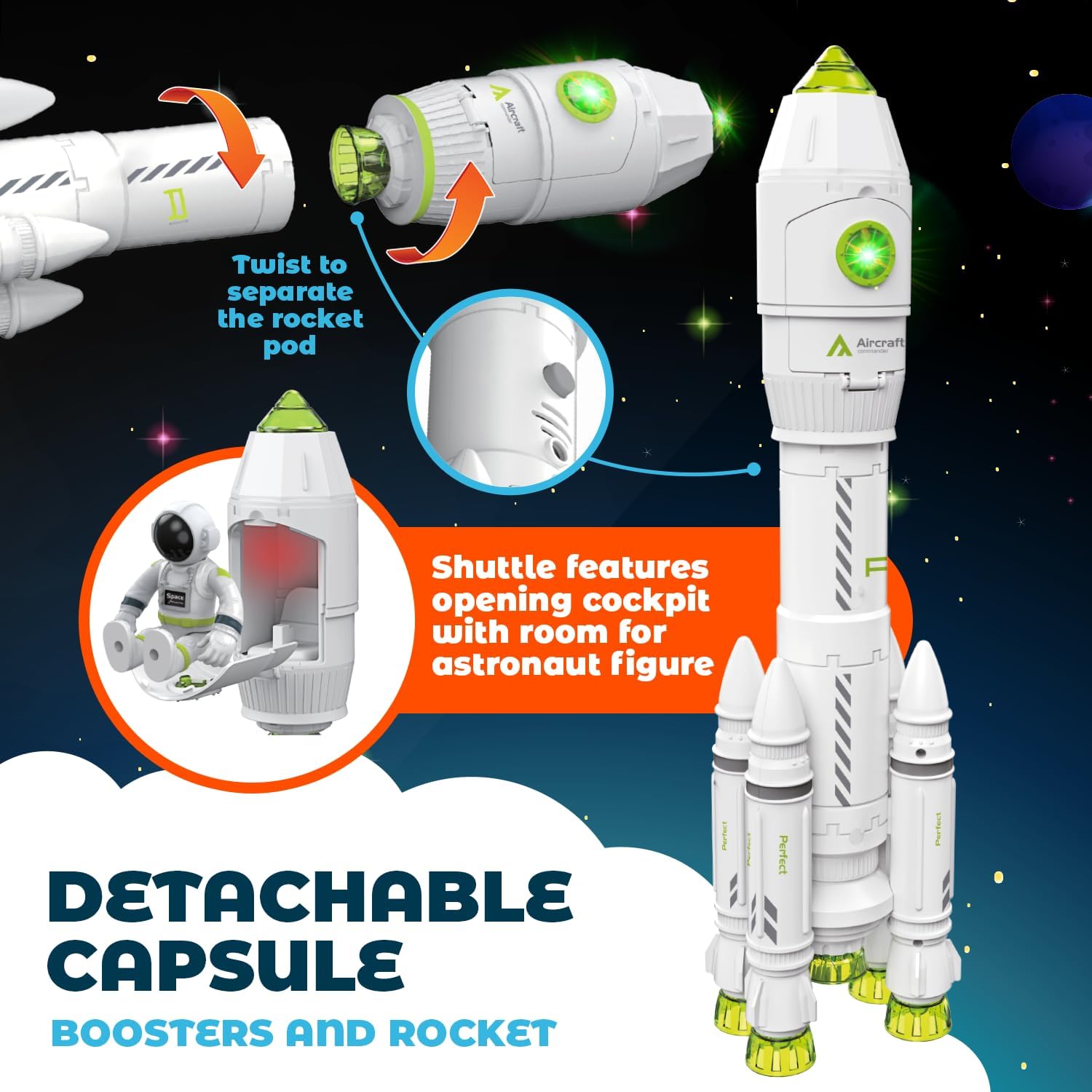 Juguetes espaciales para niños de 3-5, 6, 7, 8 años de edad, modelo de lanzadera espacial con efecto astronauta y humo, luces y sonidos, juego de