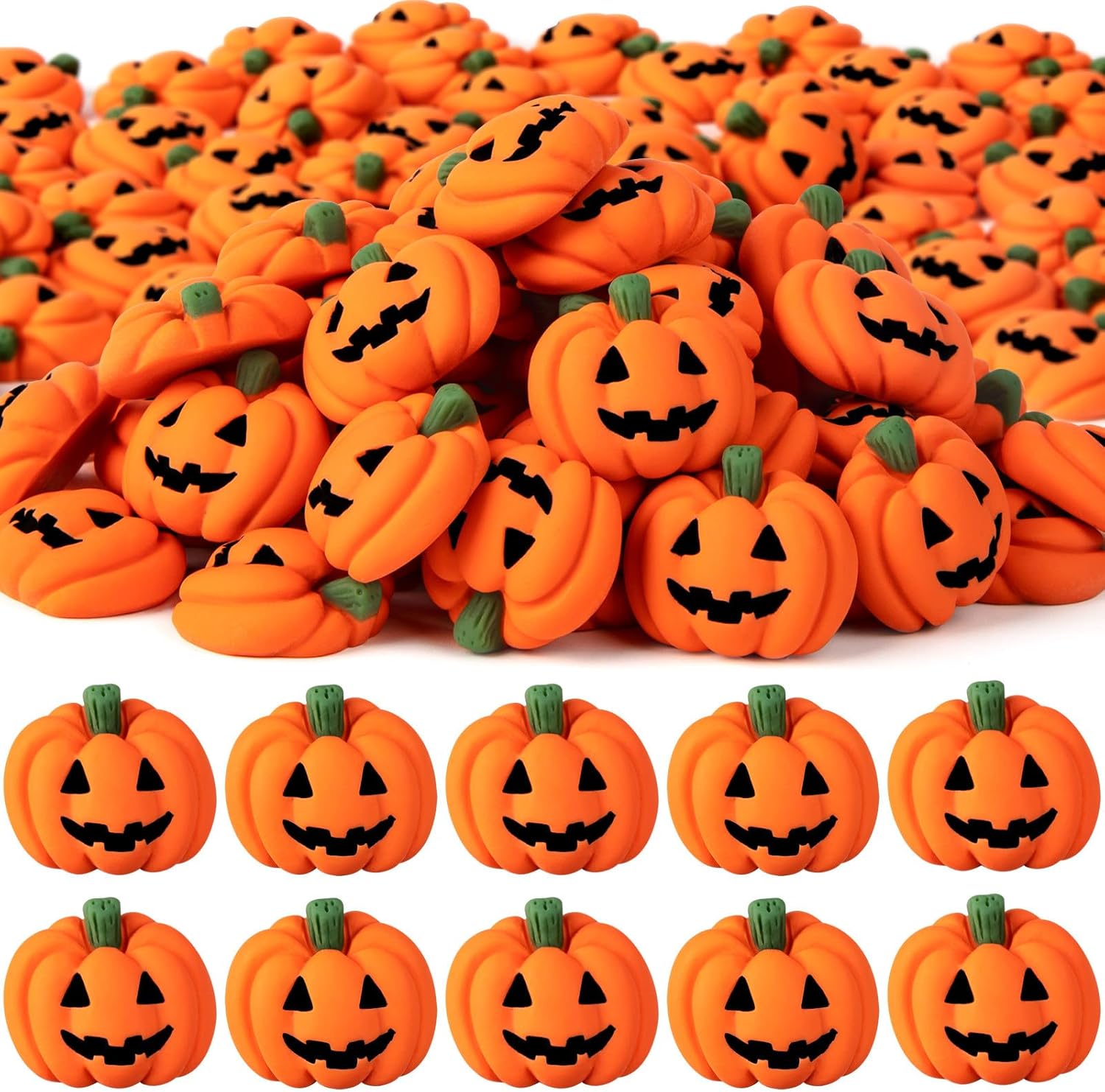 60 dijes de resina de Halloween con diseño de calabaza, mini dijes de espalda plana, calabaza, calabaza sonriente en miniatura para fiesta de