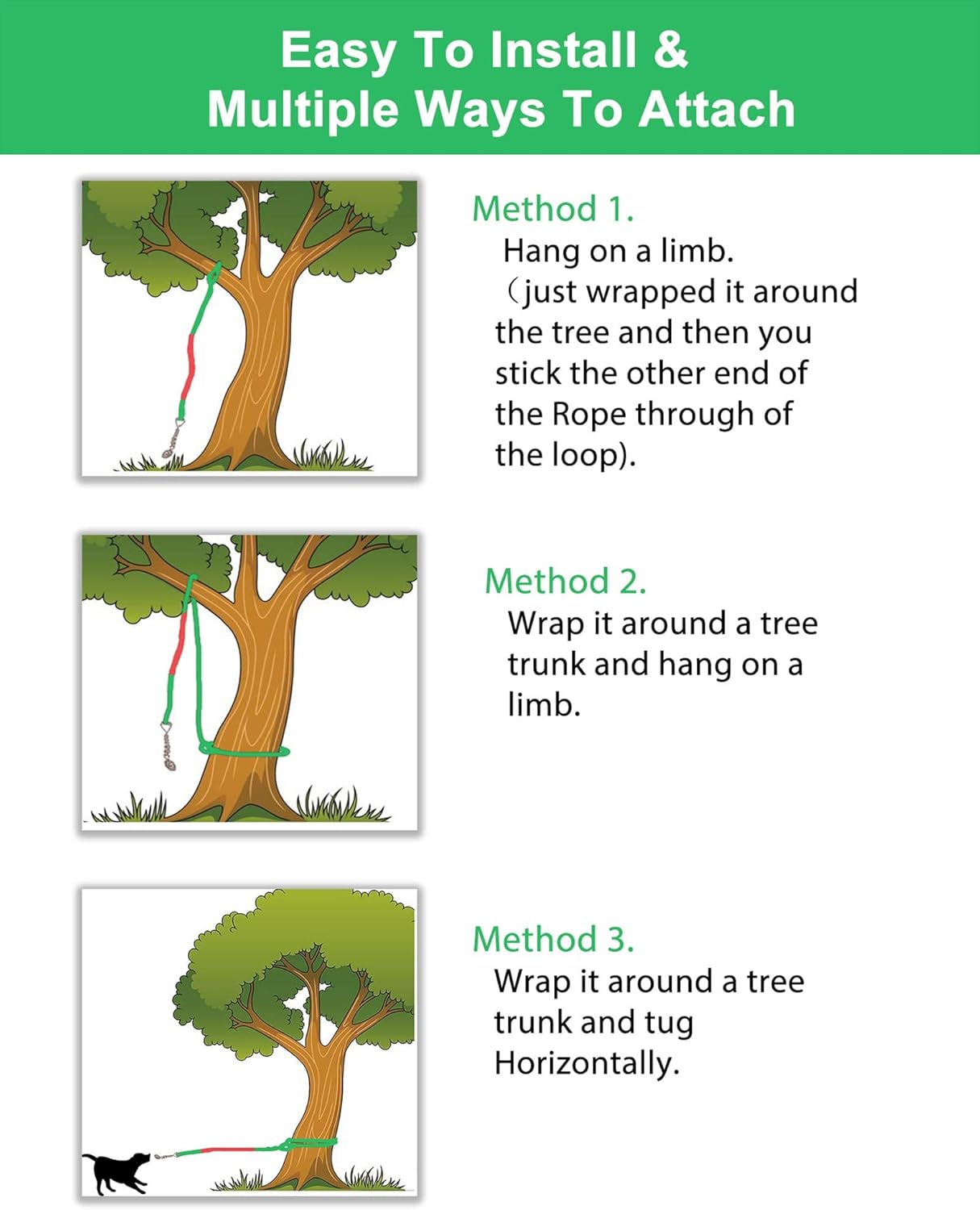 LOOBANI Juguete de remolque elástico para exteriores, juguete para perro para colgar del árbol para perros pequeños a grandes, cuerda de juego