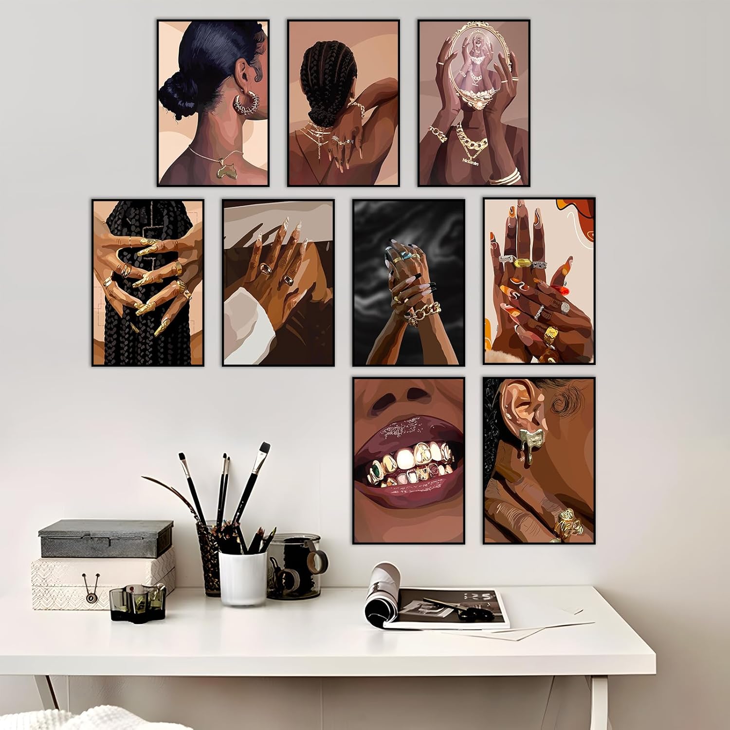 VejiA Impresión artística femenina negra, pintura de pared de estilo bohemio, pintura decorativa abstracta de mujer afroamericana, adecuada para