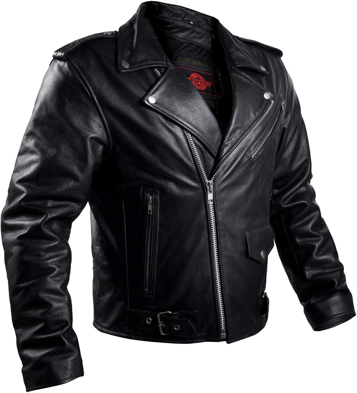 Alpha – Chaqueta de cuero negro para motocicleta con protección para hombre, modelo Brando Cafe Racer, para 4 estaciones, con transporte oculto