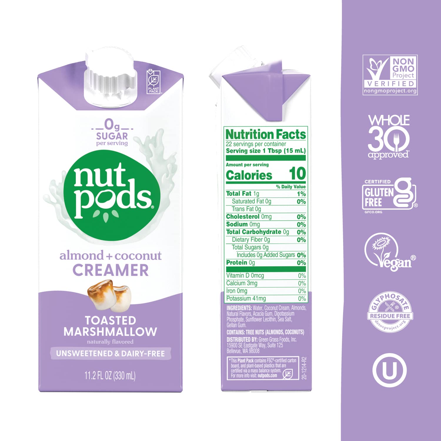 nutpods Crema de café de malvavisco tostado, sin azúcar, sin azúcar, hecha de almendras y cocos, crema keto, Whole30, sin gluten, sin OMG, vegana,
