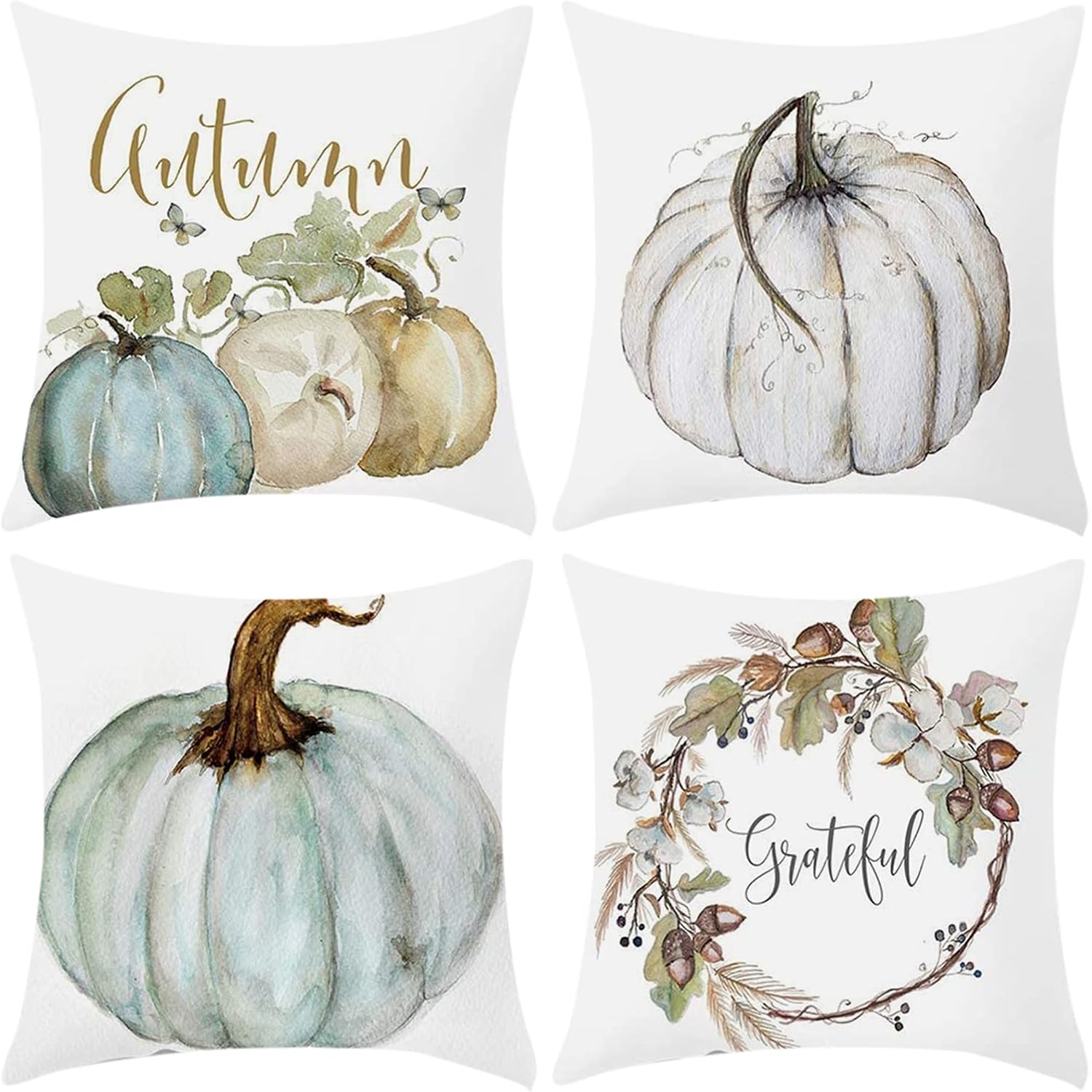 Juego de 4 fundas de almohada decorativas de otoño, decoración de granja de calabaza, calabaza, hoja de arce, funda de cojín decorativa de otoño