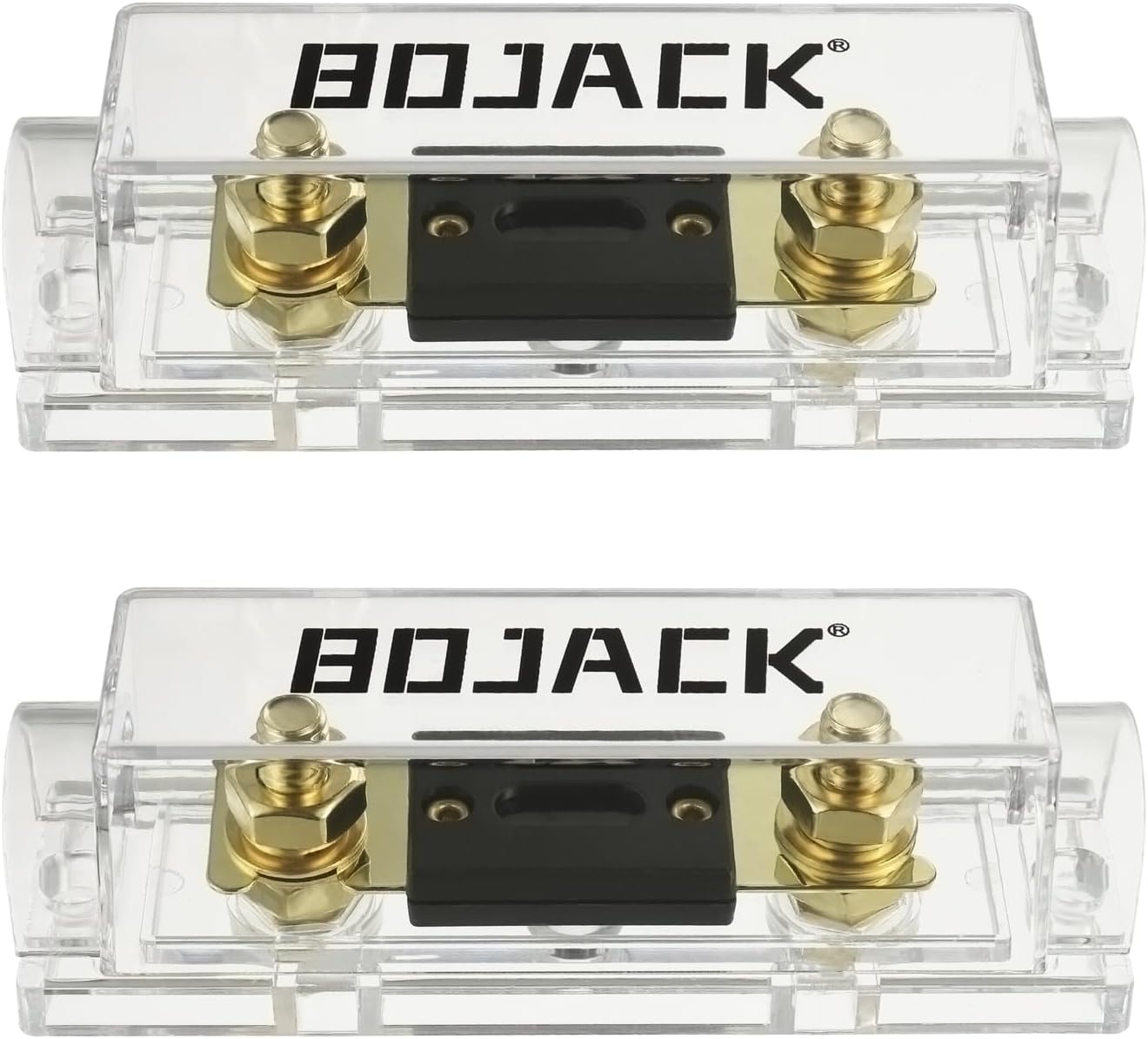 BOJACK 2 unids 60A Clear Shell ANL Fuse Holder y 2 Pcs 60Amp 32 VDC ANL fusibles para sistema de audio y video