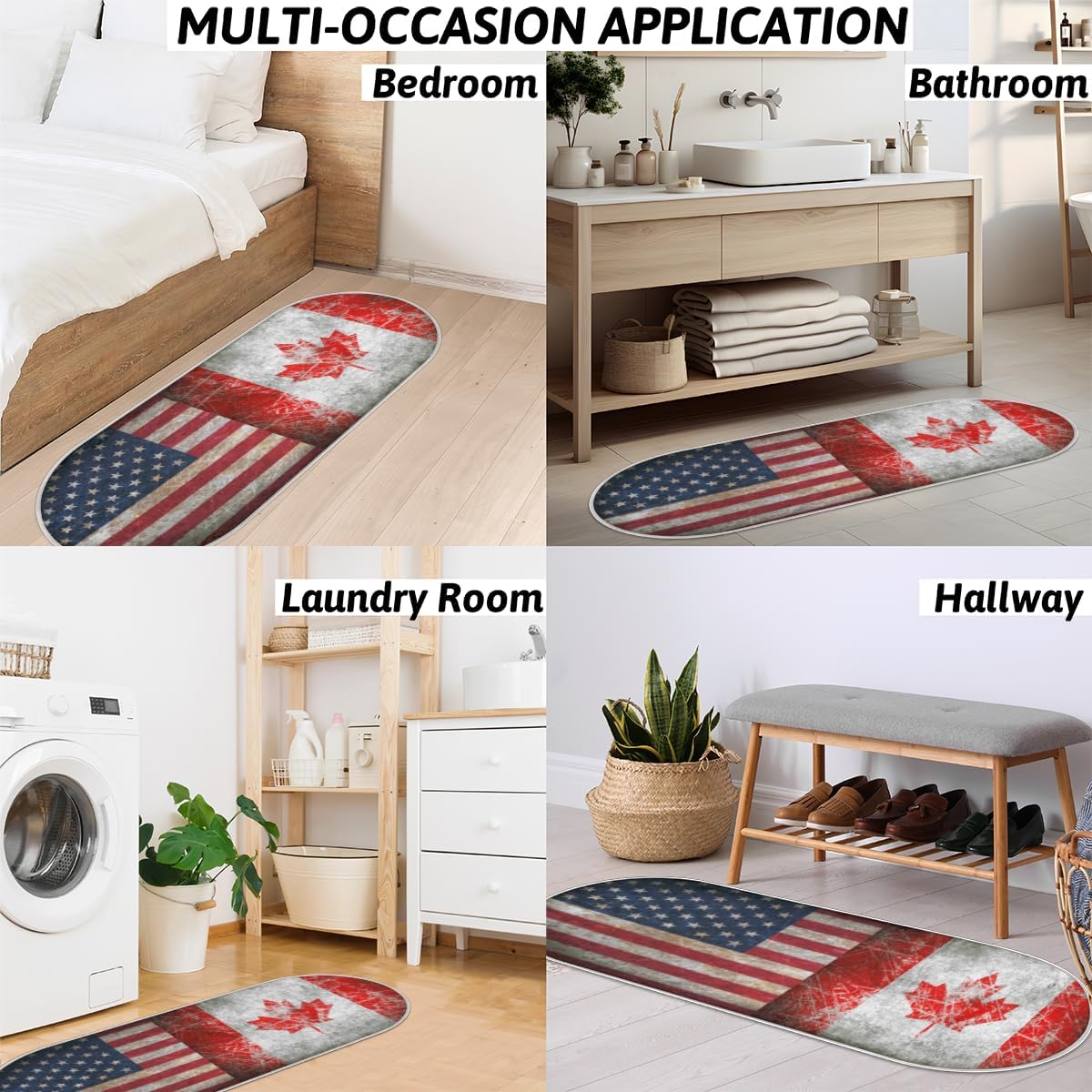 Maple American Flag Memory Foam Bathroom Rug Runner Soft Cozy Bath Rug Water Absorbent Non-Slip Bathroom Mat Thick Velvet Shower Mat Bath Mat for