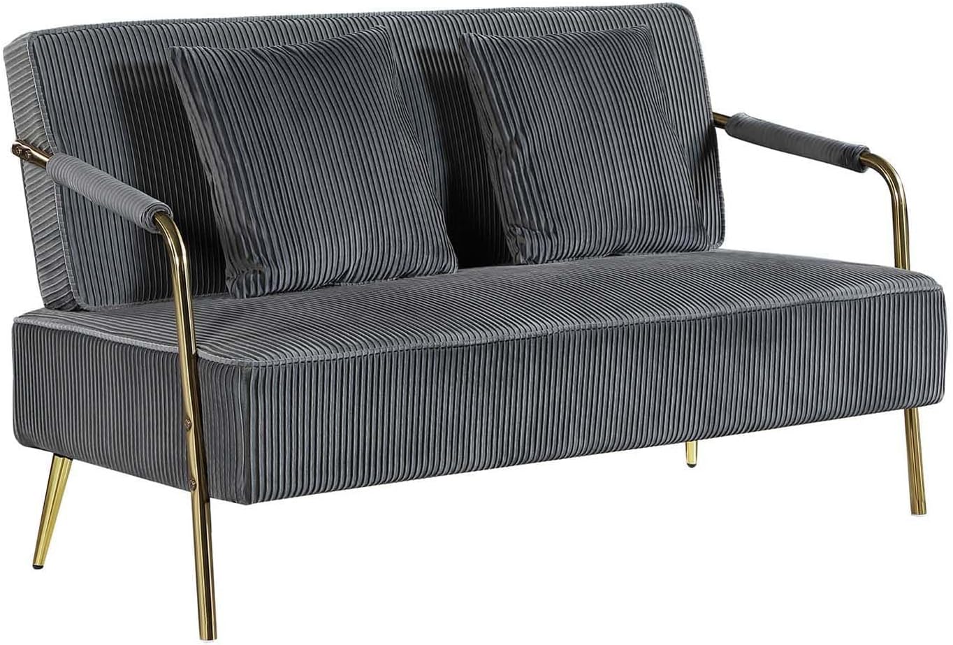 Moderno sofá tapizado de terciopelo con soporte de patas de metal, sofá de dos plazas con almohadas para espacio pequeño, sala de estar, dormitorio,