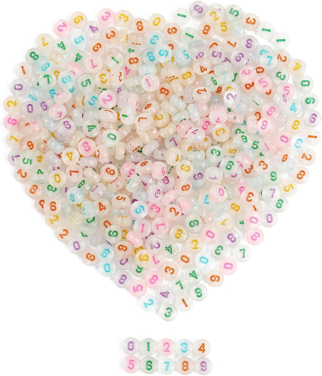 500 cuentas acrílicas brillantes, cuentas de números luminosas y coloridas para hacer joyas, collares de bricolaje, llaveros, pulseras (número