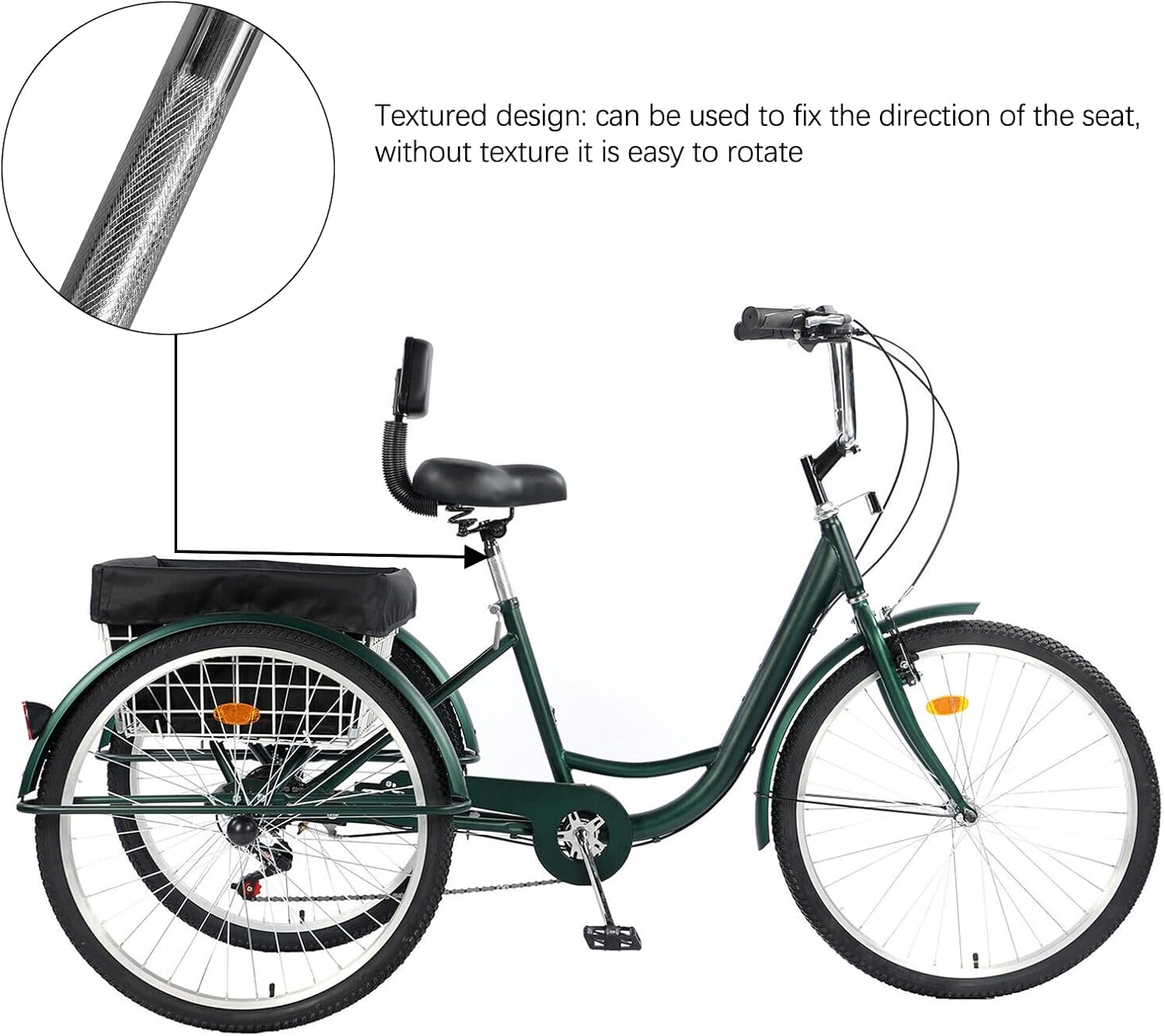 26 inch Adult Tricycle, 7 Speed 3 Wheel Bike for Women Men Seniors, Cruise Trike Bike with Shopping Basket & Lock, Adjustable Seat, Multiple Colors