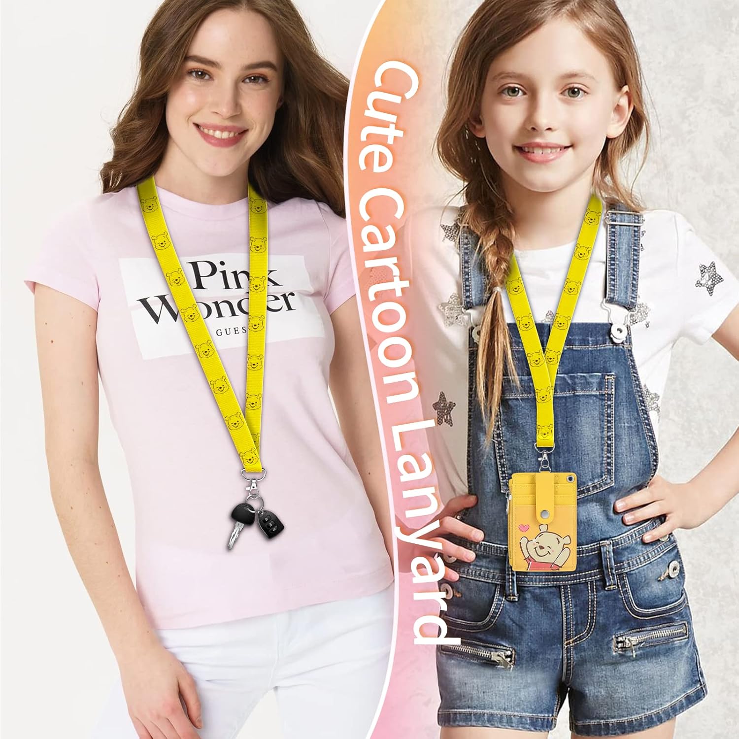 Cordón con titular de la tarjeta de identificación para llaves Llavero Tarjeta de dibujos animados lindos Lanyard0927-shengka-futi, 05-amarillo