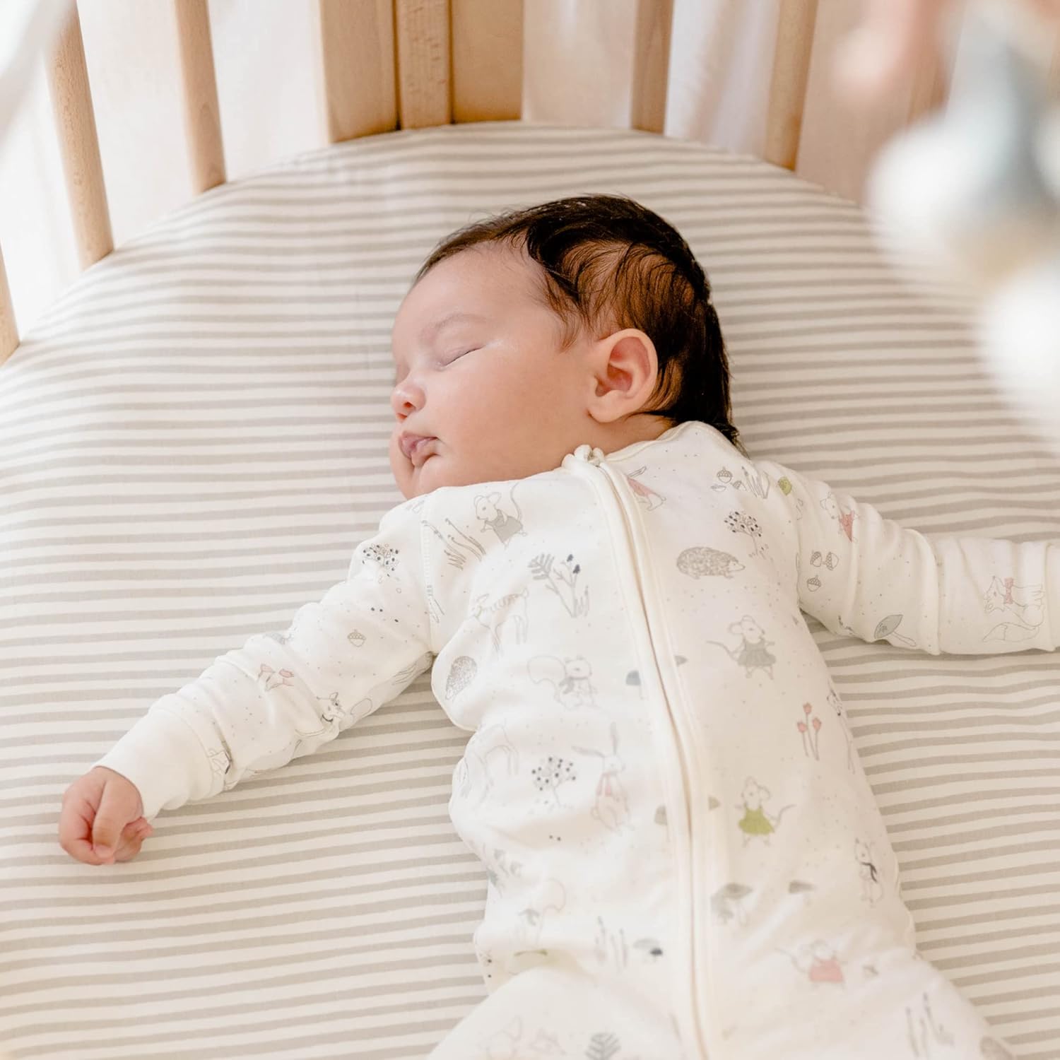 Stokke Sleepi – Sábana bajera ajustable pequeña de Pehr, rayas lejos guijarros, sábanas suaves para Stokke Sleepi Mini, disponible en patrones