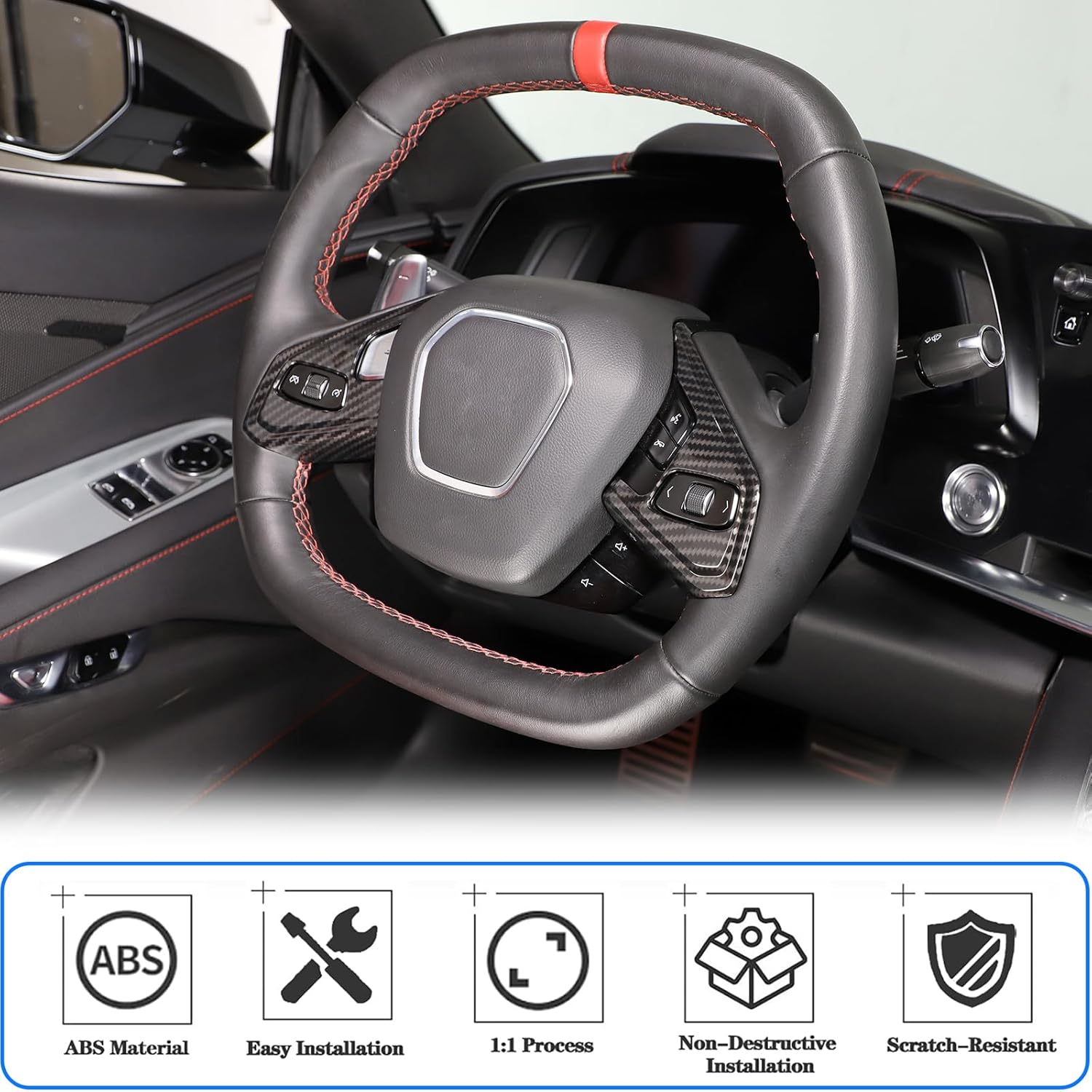 Cubierta de marco de botón de volante para Chevrolet Corvette C8 2020-2023, ABS panel de protección para volante de automóvil, 2 piezas (patrón de