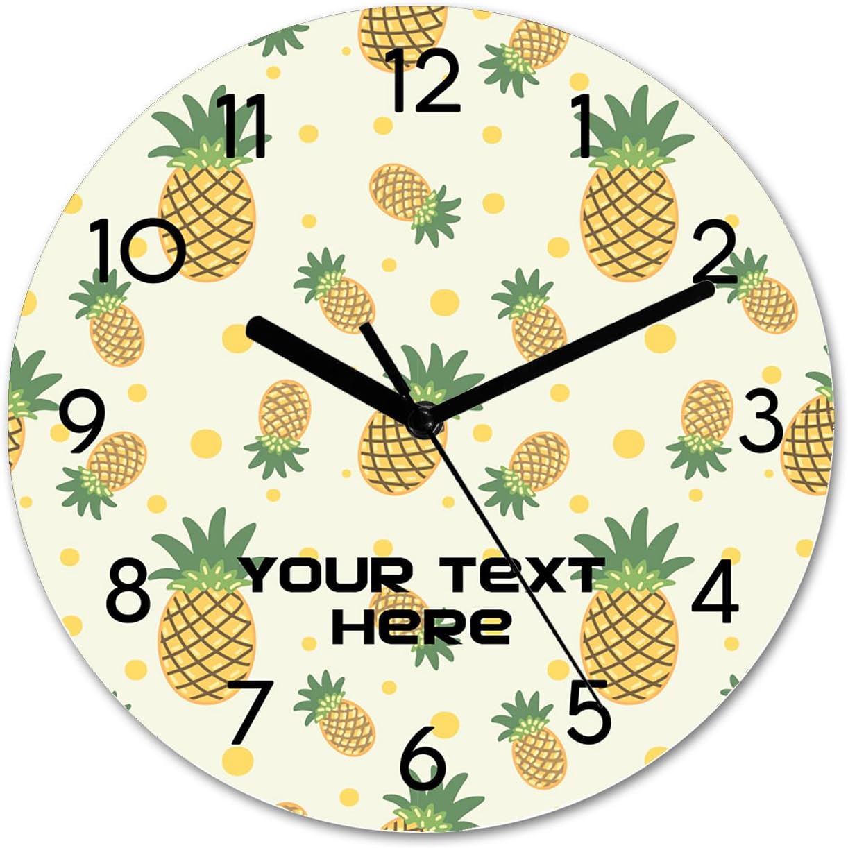 Pineapples – Reloj de pared redondo personalizado, fácil de leer, analógico, rústico, funciona con pilas, silencioso, sin tictac, novedoso para