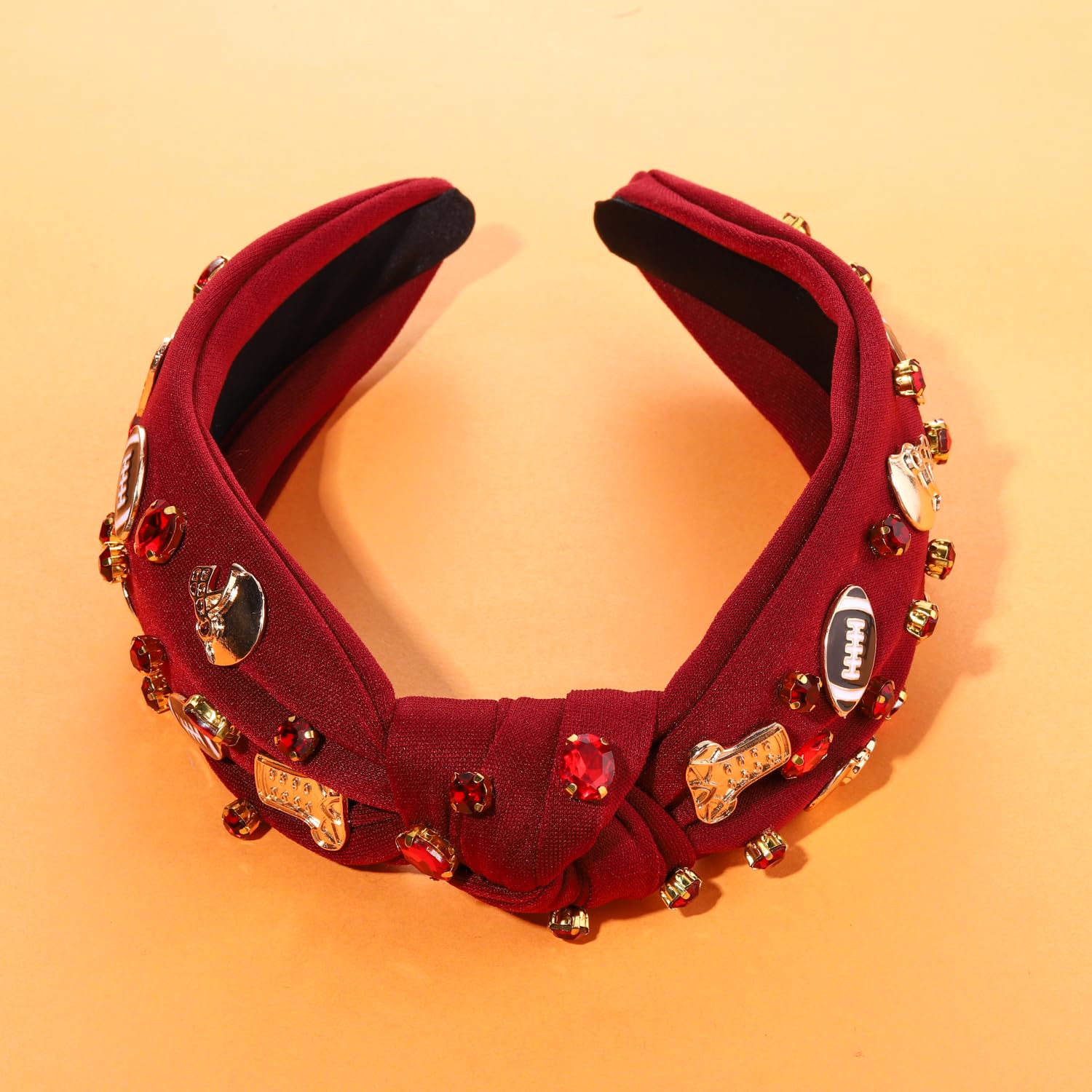 GLBCC Diadema anudada de fútbol para mujer, deportiva con perlas blancas y diamantes de imitación, diadema divertida con nudo torcido, accesorios