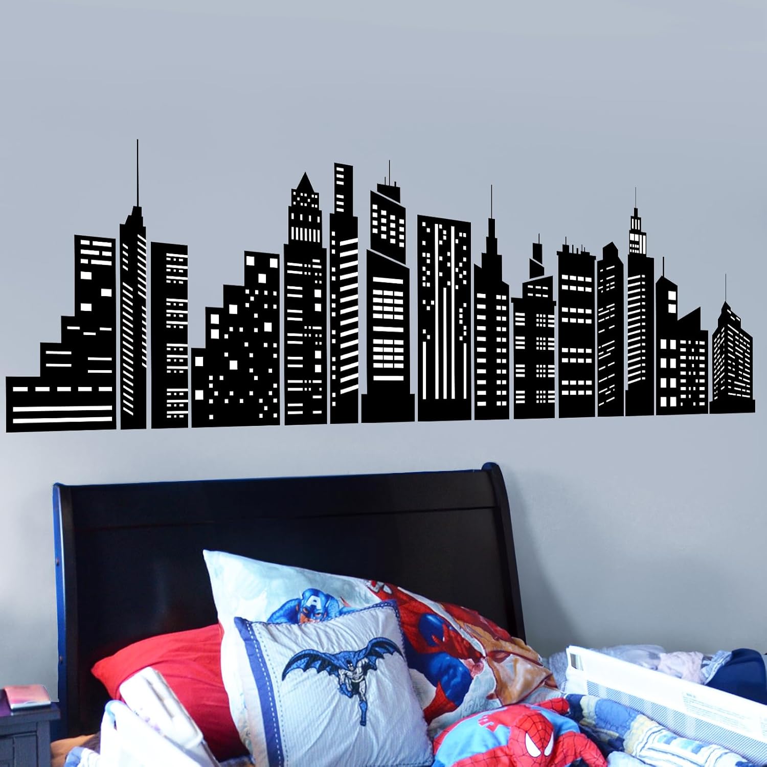 wondever Calcomanías de pared con diseño de horizonte de ciudad, diseño de silueta de ciudad, despegar y pegar, calcomanías artísticas para pared