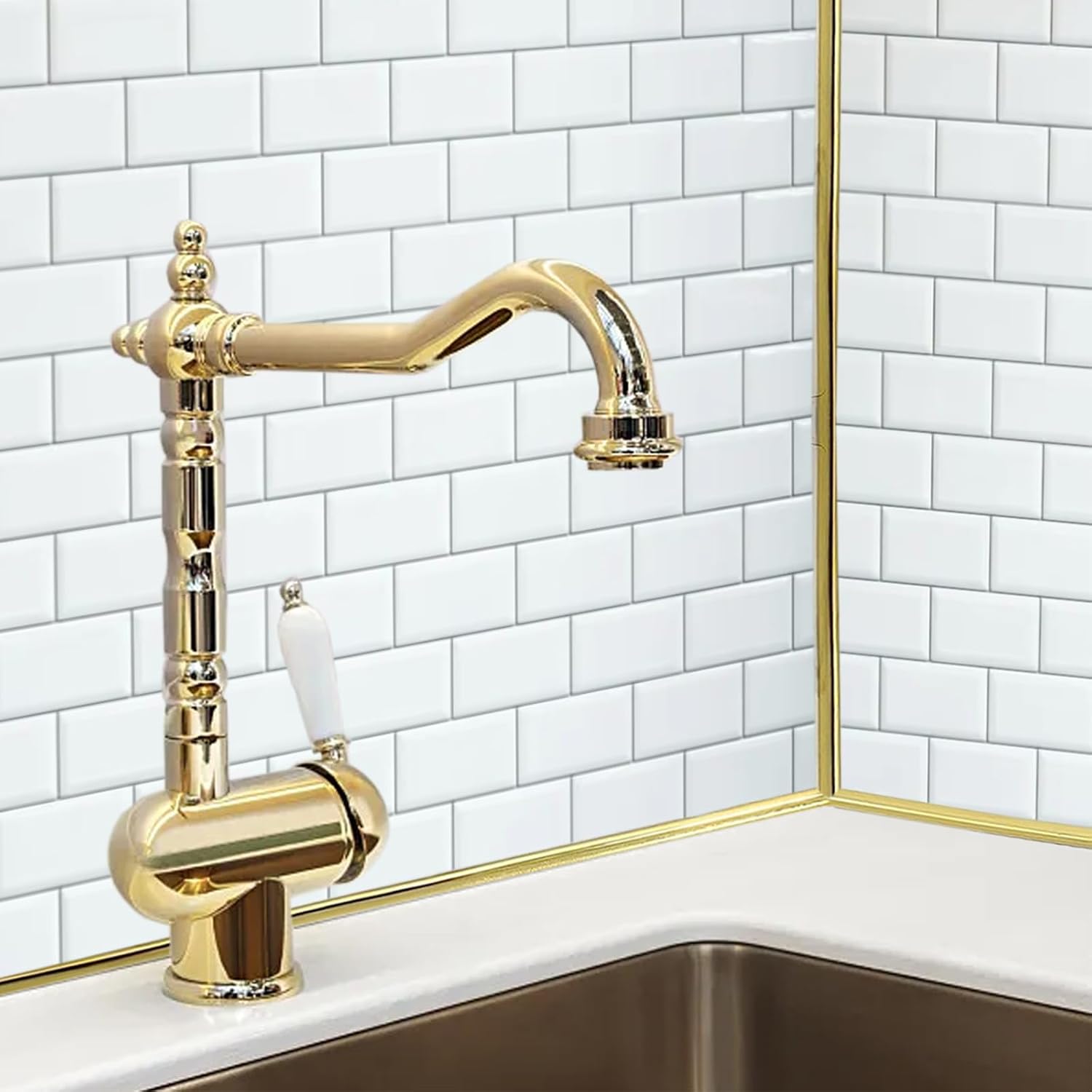 Moldura dorada para despegar y pegar, 10 pies de alta calidad, para pared, techo, techo, azulejos, borde, moldura flexible y autoadhesiva