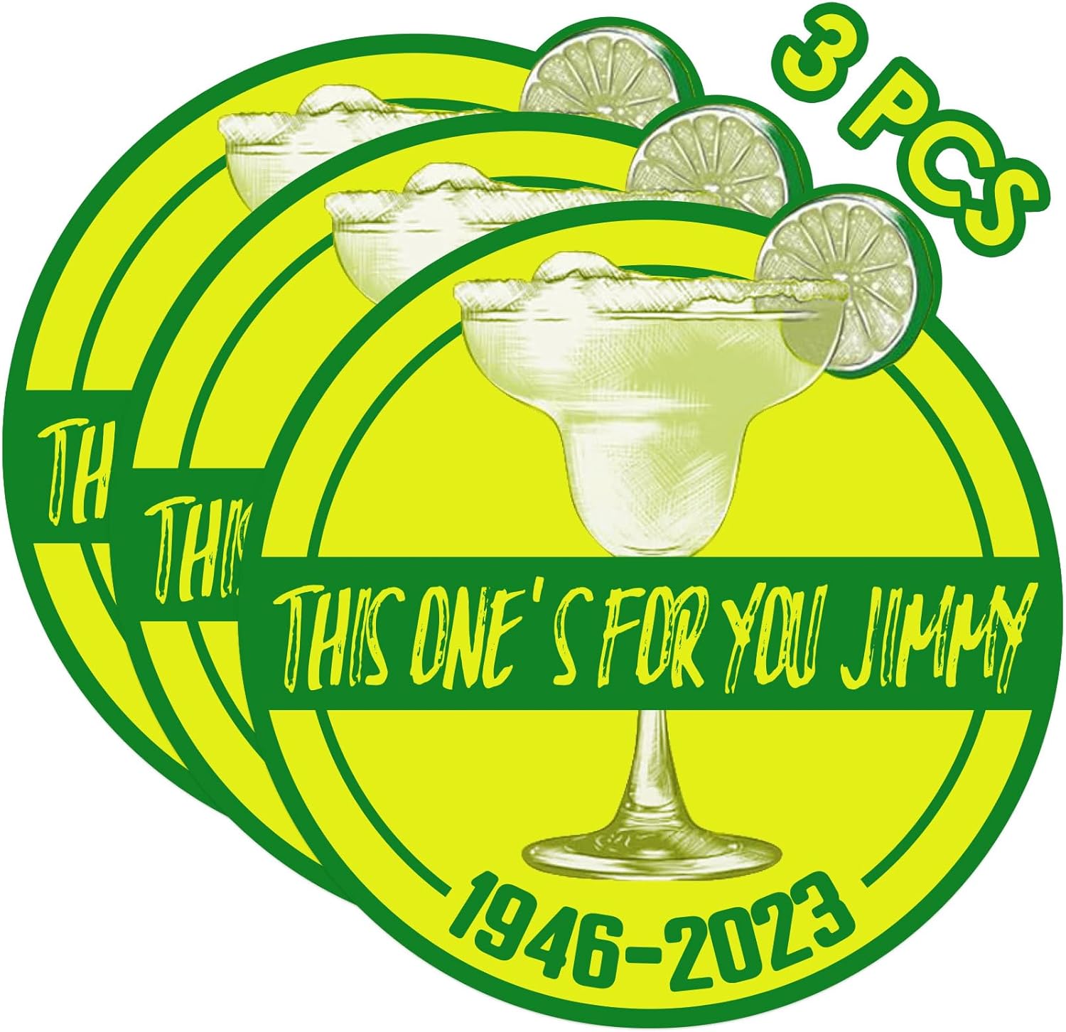 GIURKUU Calcomanías de This One’s for You Jimmy – Paquete de 3 calcomanías de tributo a Jimmy 1946-2023, calcomanías inspiradas en Parrothead para
