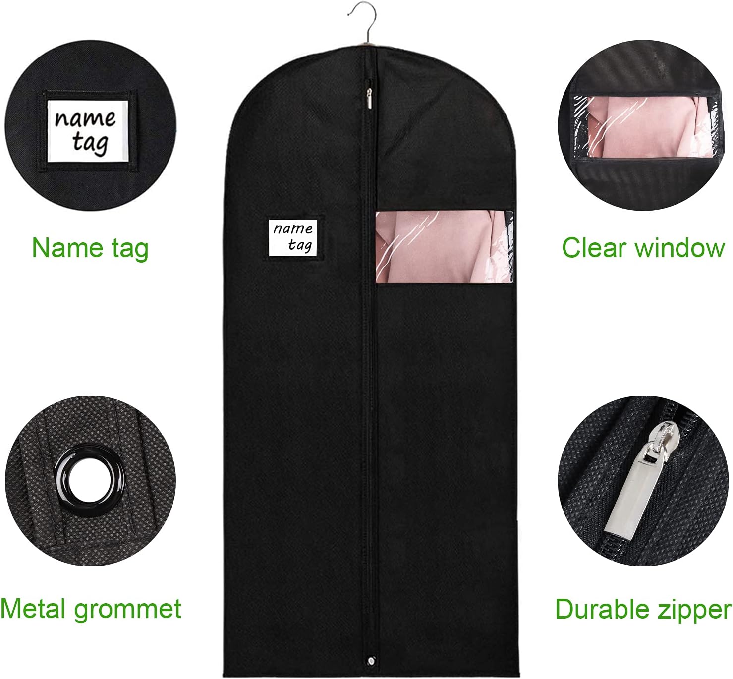 KEEGH Bolsas de ropa para colgar ropa de 60 pulgadas (juego de 6) bolsas de vestir para vestidos, bolsas de vestir largas para almacenamiento en