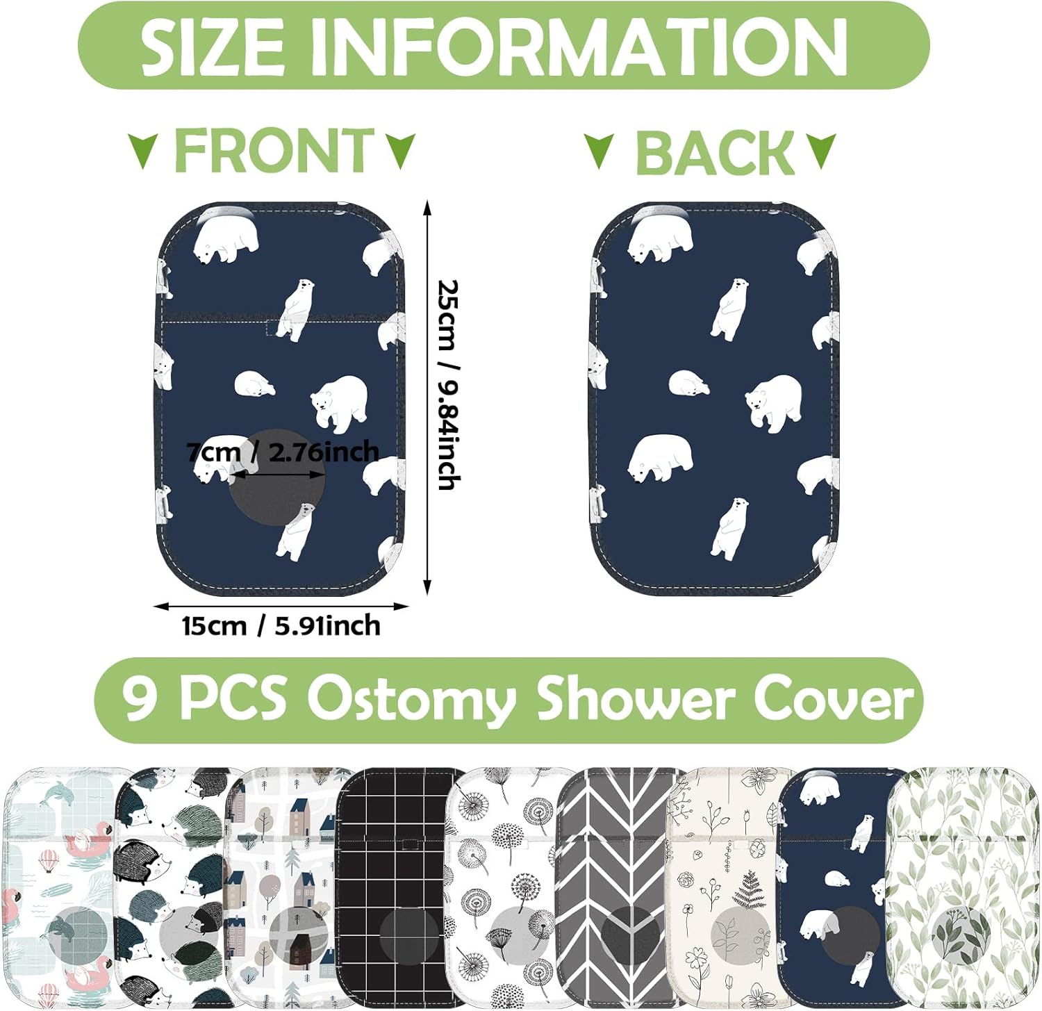 9 fundas para bolsas de ostomía, impermeables, para ducha, ligeras, para colostomía, reutilizables, lavables, con apertura ajustable, suministros de