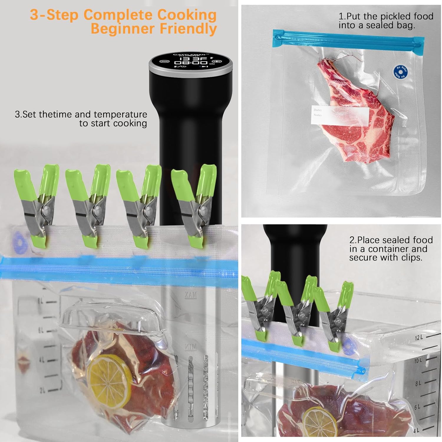 Máquina Sous Vide Wi-Fi, cocina precisa para circulador de inmersión, kit Sous Vide con 30 bolsas de sellado al vacío, bomba de vacío, libro de