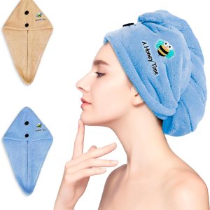 QSMSJASMINE Toalla de microfibra para el cabello, 2 paquetes de turbantes para cabello mojado, cabello súper absorbente de secado rápido, toallas de QSMSJASMINE Toalla de microfibra para el cabello, 2 paquetes de turbantes para cabello mojado, cabello súper absorbente de secado rápido, toallas de