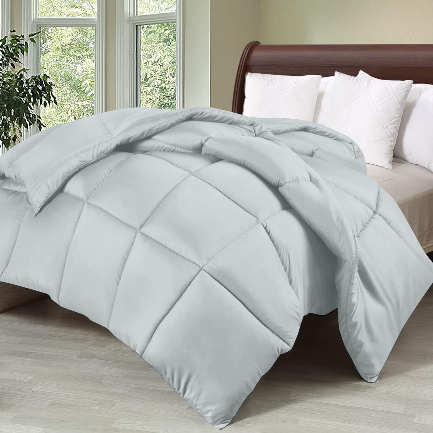 Utopia Bedding Relleno de edredón  Edredón acolchado con pestañas en las esquinas  Edredón alternativo cosido en caja (King, gris claro)